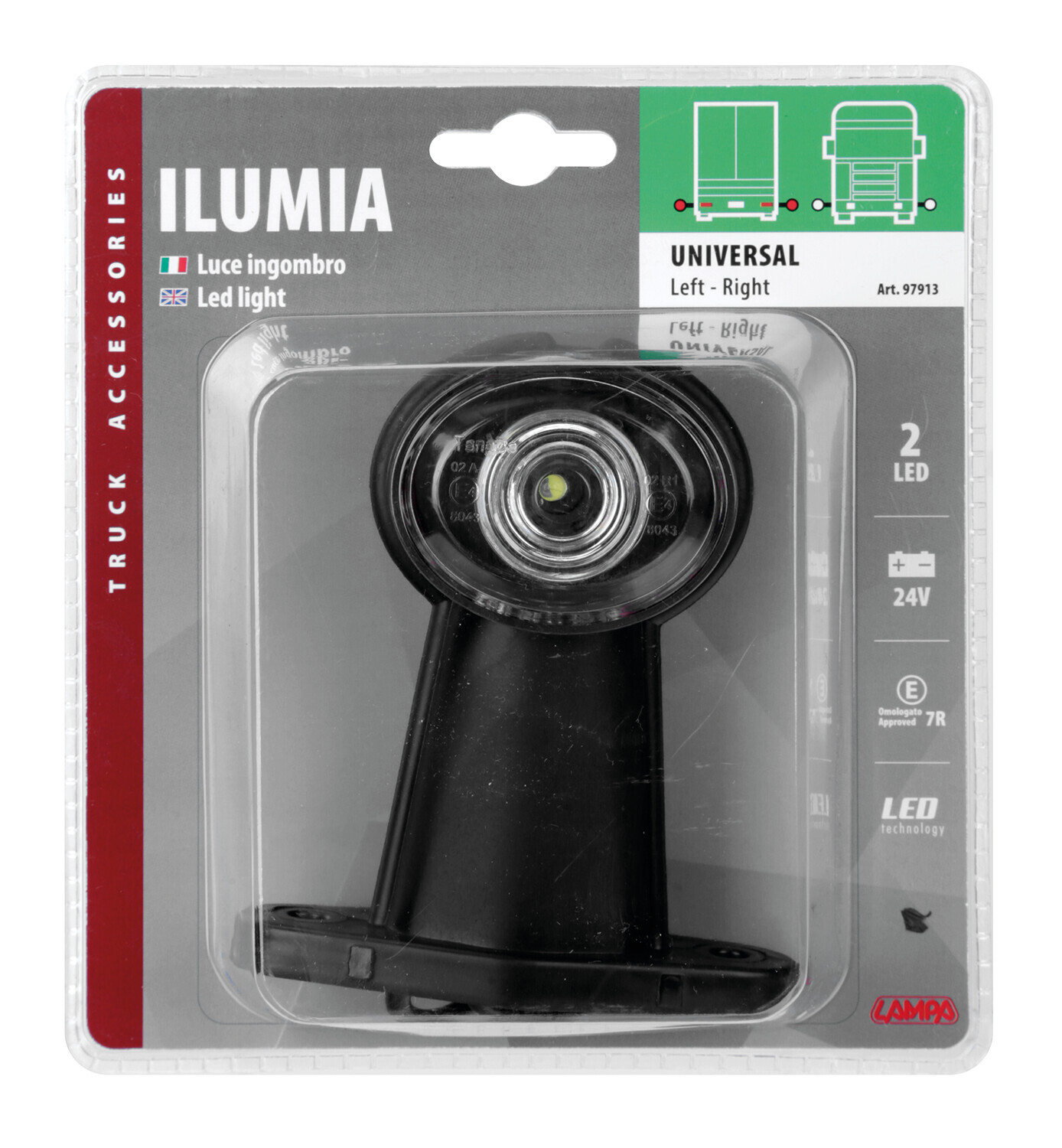 Ilumia, luce ingombro - 2 Led - 24V - Diritta corta - Universale - immagine 3