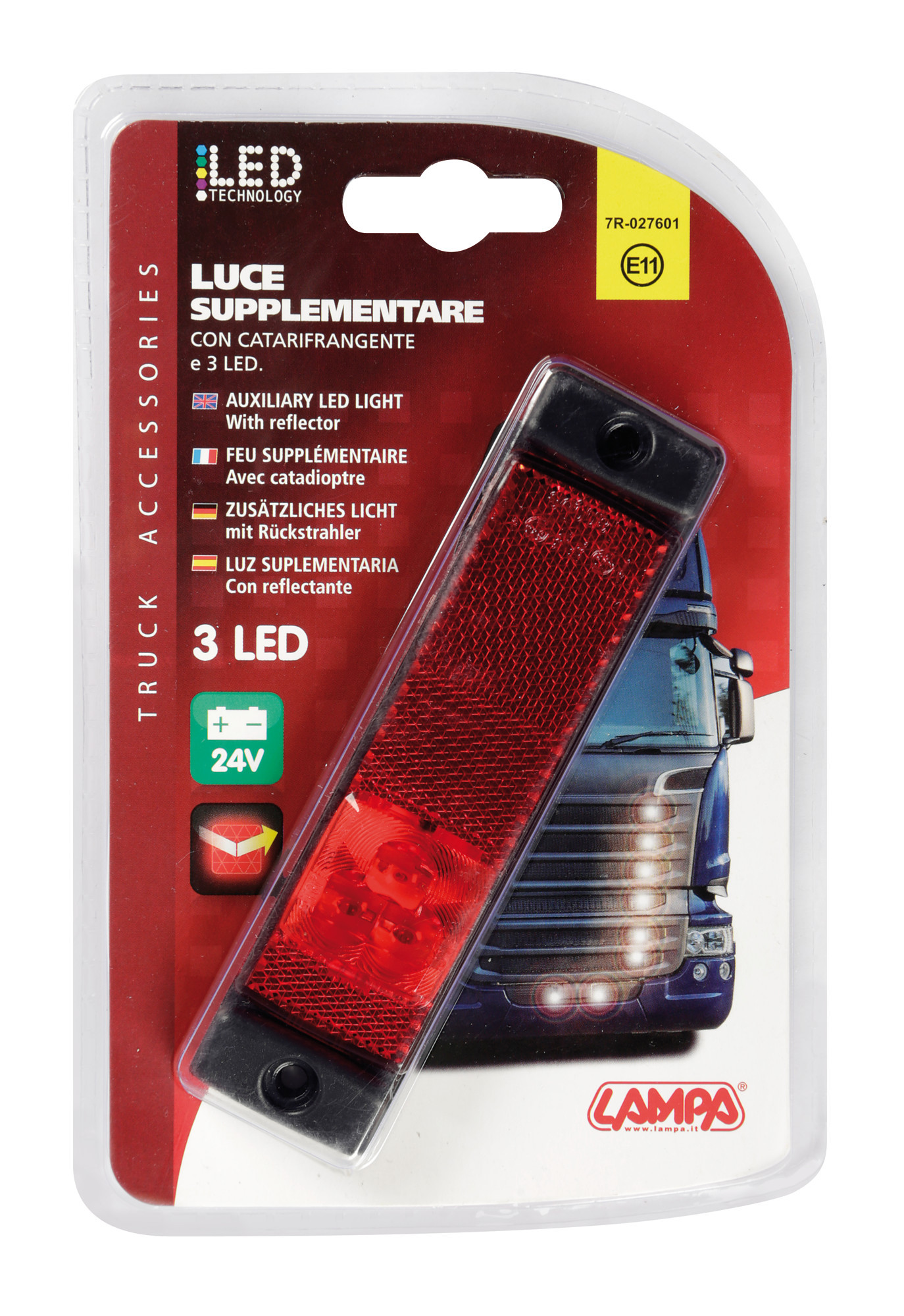 Luce ingombro con catarifrangente - 3 Led - 24V - Rosso - immagine 4