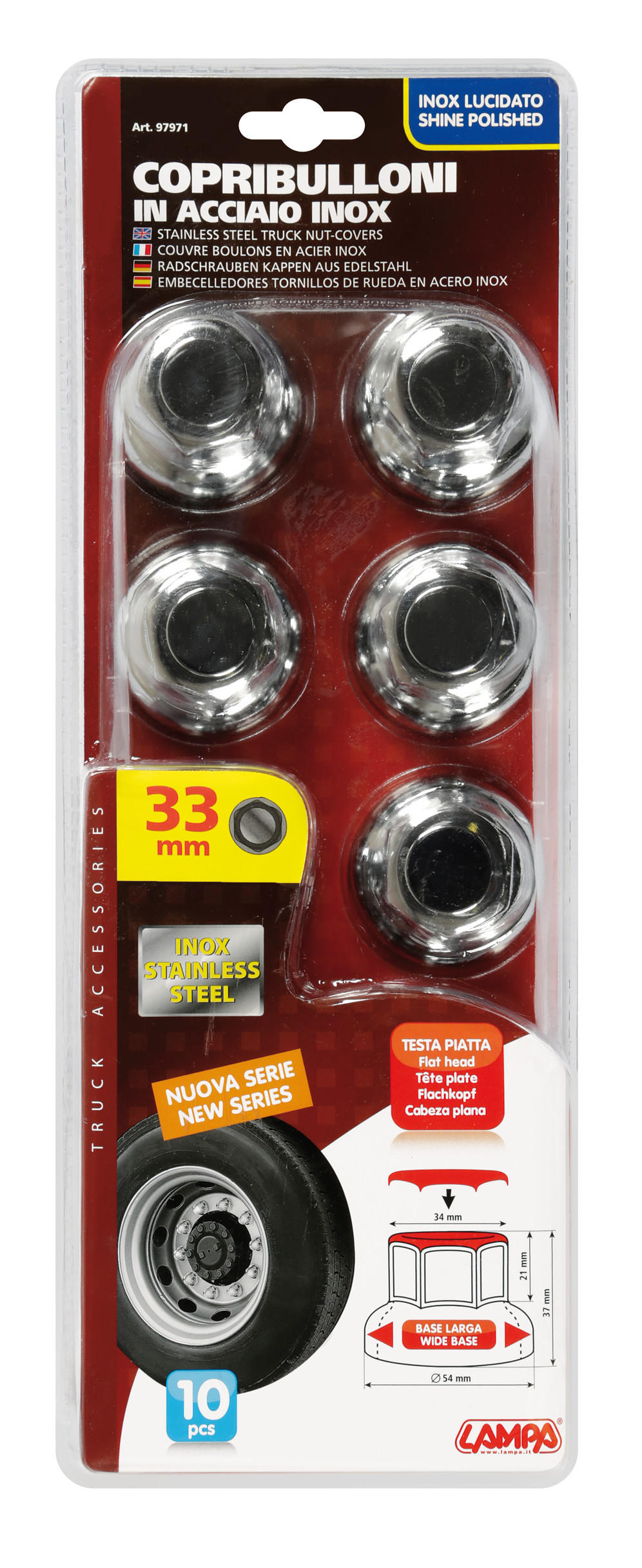 Boater, Set 10 copribulloni testa piatta in acciaio inox - Ø 33 mm - Cromo - immagine 5