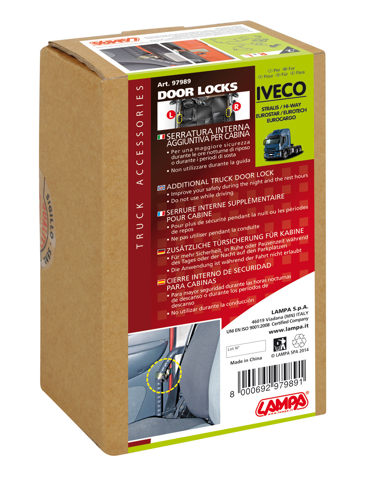 Serrature interne aggiuntive per cabina camion - compatibile per Iveco Eurocargo (10/91>) - Iveco Eurostar (04/92>09/04) - Iveco Eurotech (04/92>09/04) - Iveco Stralis (08/02>12/12) - Iveco Stralis (07/12>12/19) - Iveco Stralis Hi-Way (07/12>08/16) - Iveco Stralis XP (09/16>12/19) - immagine 6