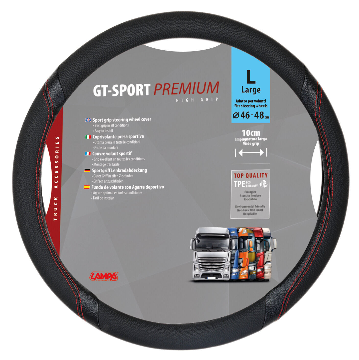 GT-Sport, coprivolante in Skeentex - L - Ø 46/48 cm - Nero/Rosso