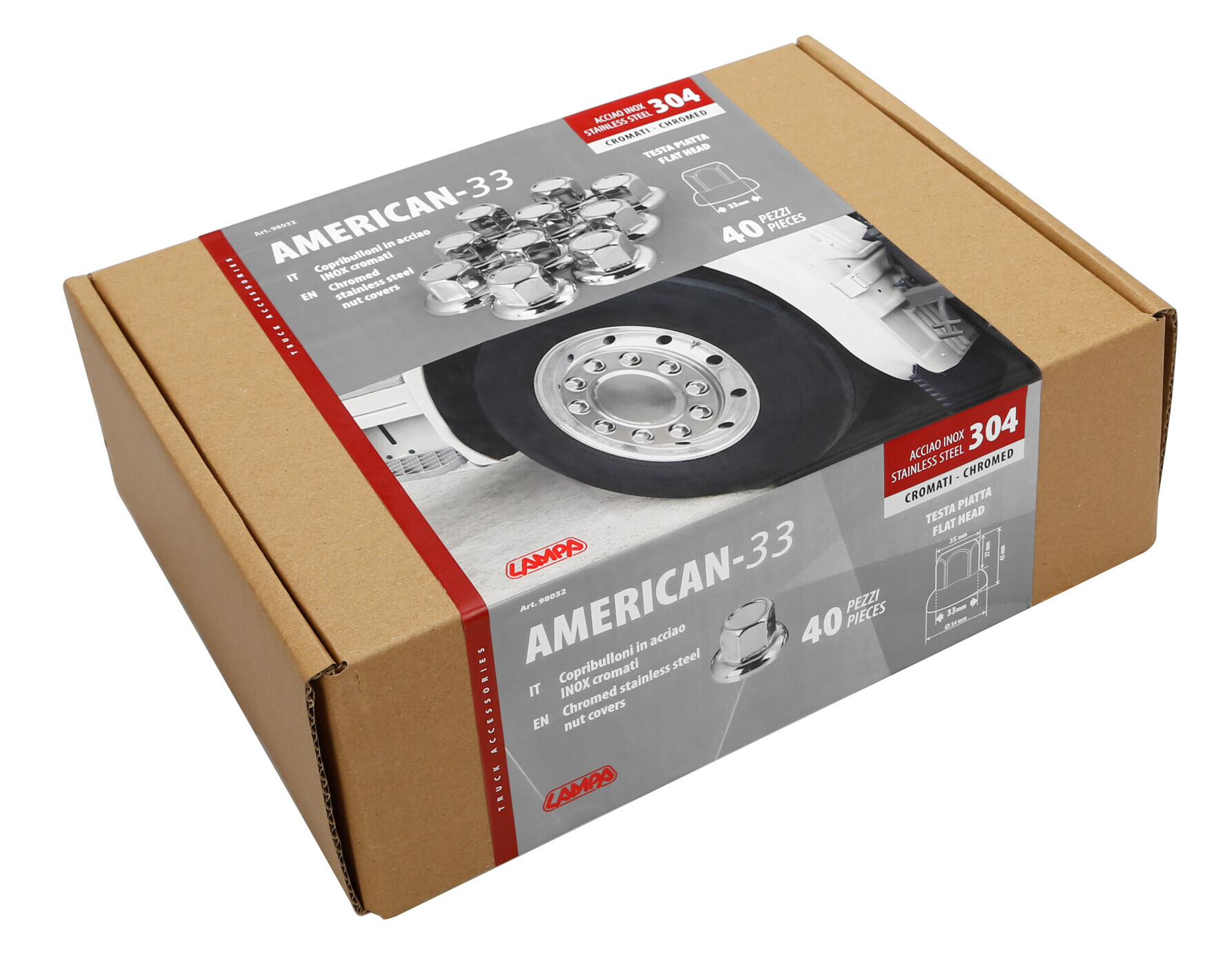 American, Set 40 copribulloni testa piatta in acciaio inox - Ø 33 mm - Cromo - immagine 3