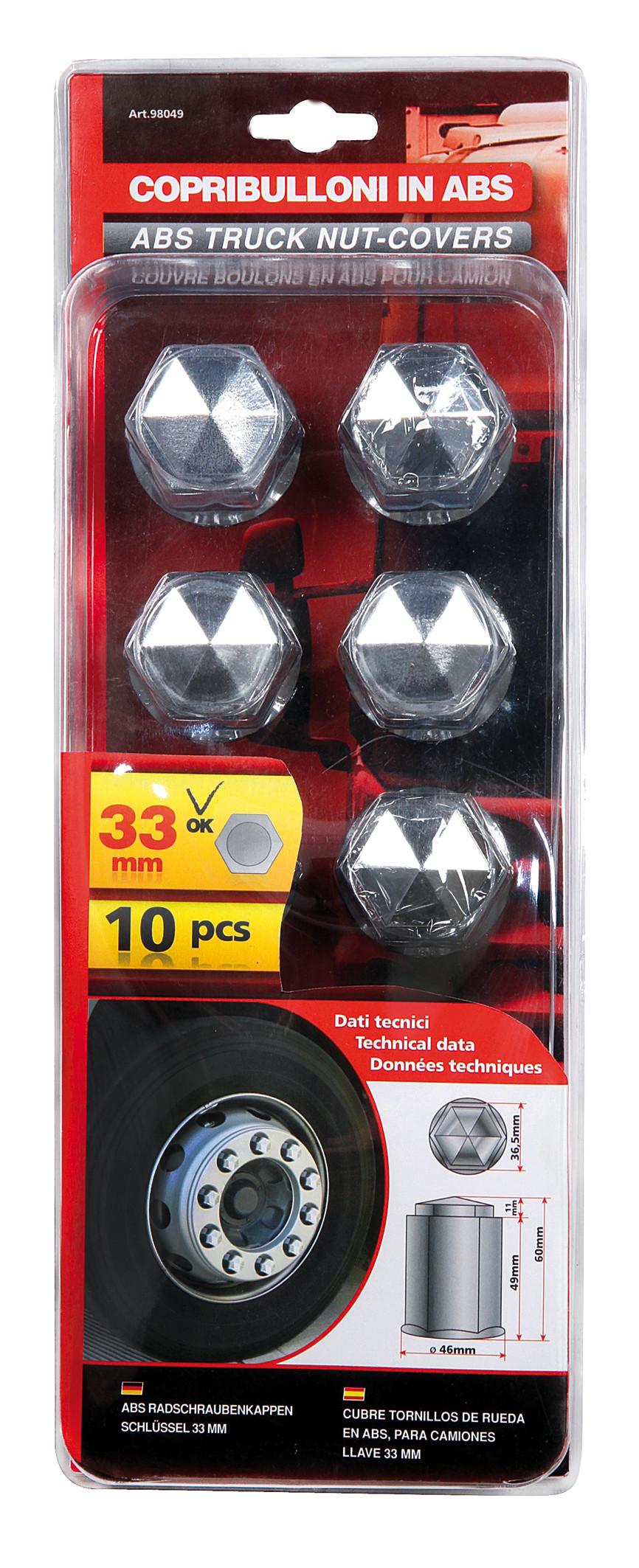 Set 10 copribulloni in ABS - Ø 33 mm - Cromo - immagine 3