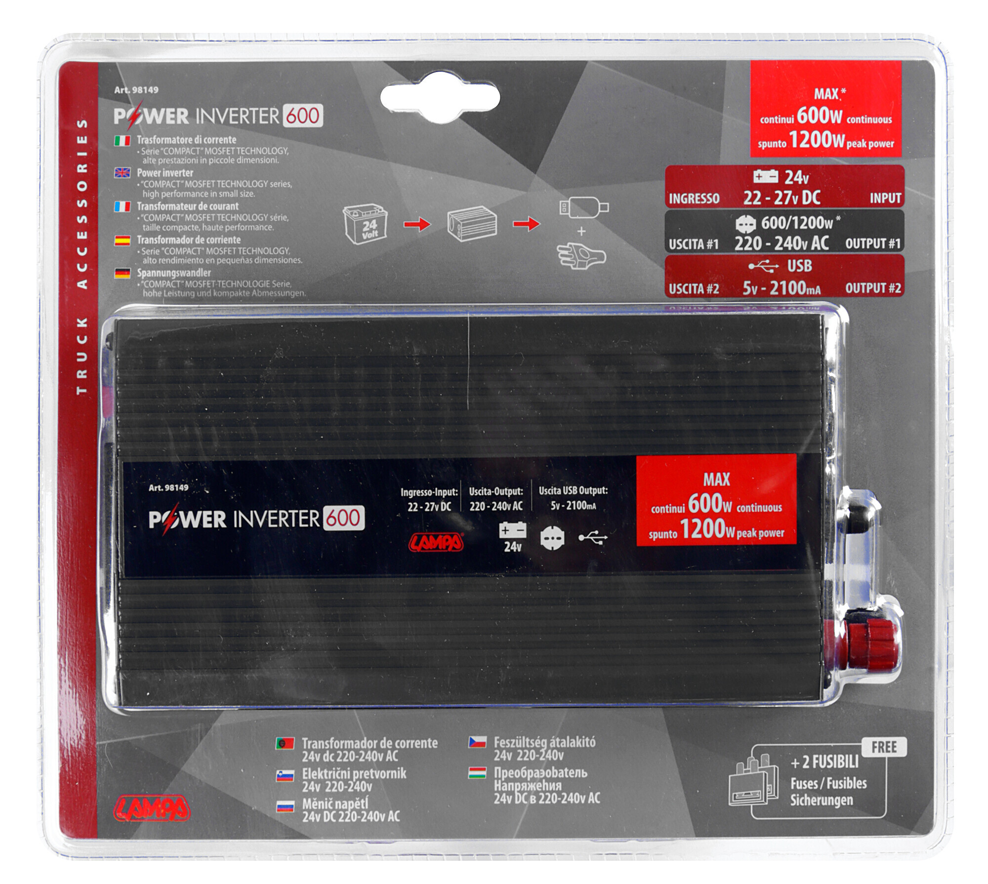 Power Inverter 600, trasformatore 24V > 220V - immagine 9