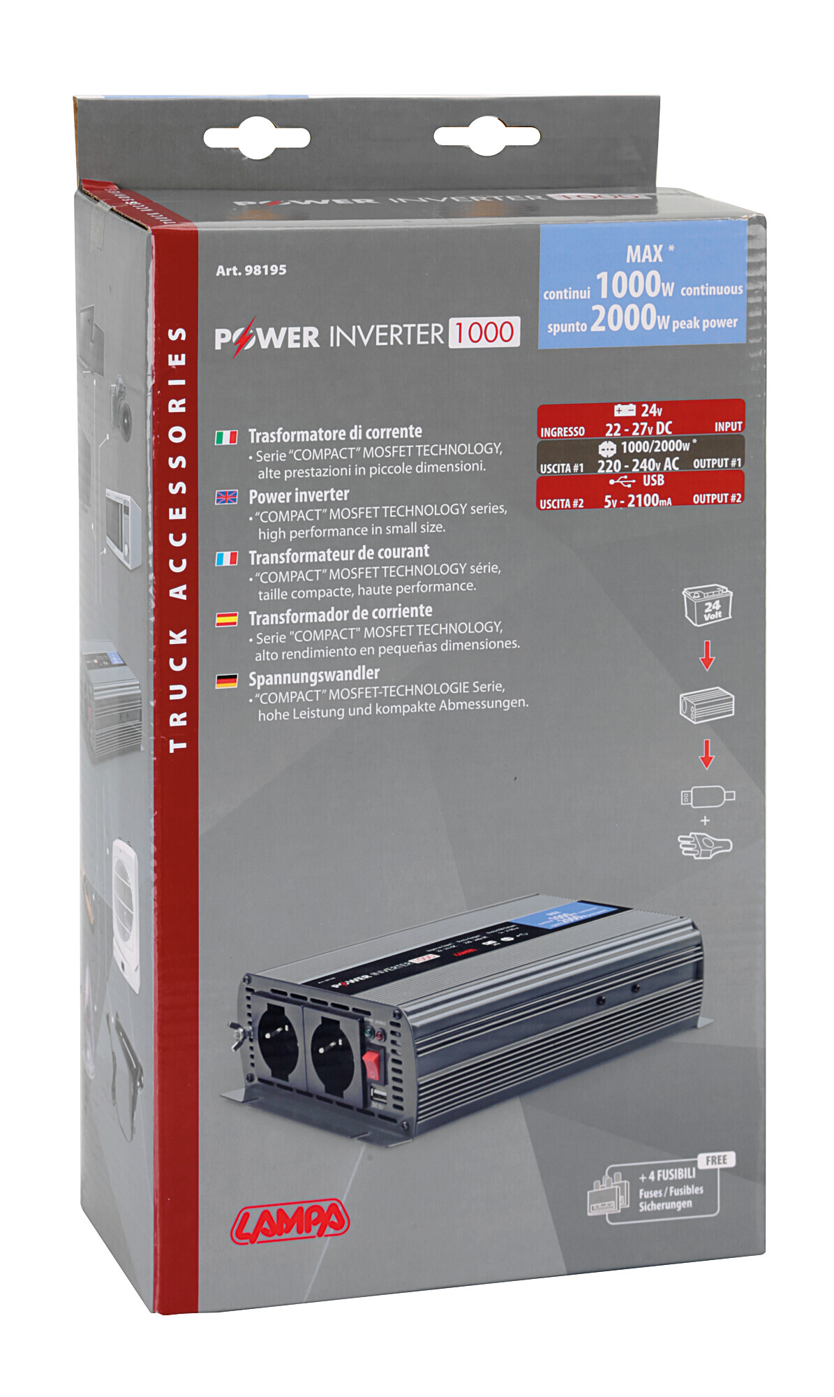 Power Inverter 1000, trasformatore 24V > 220V - immagine 9