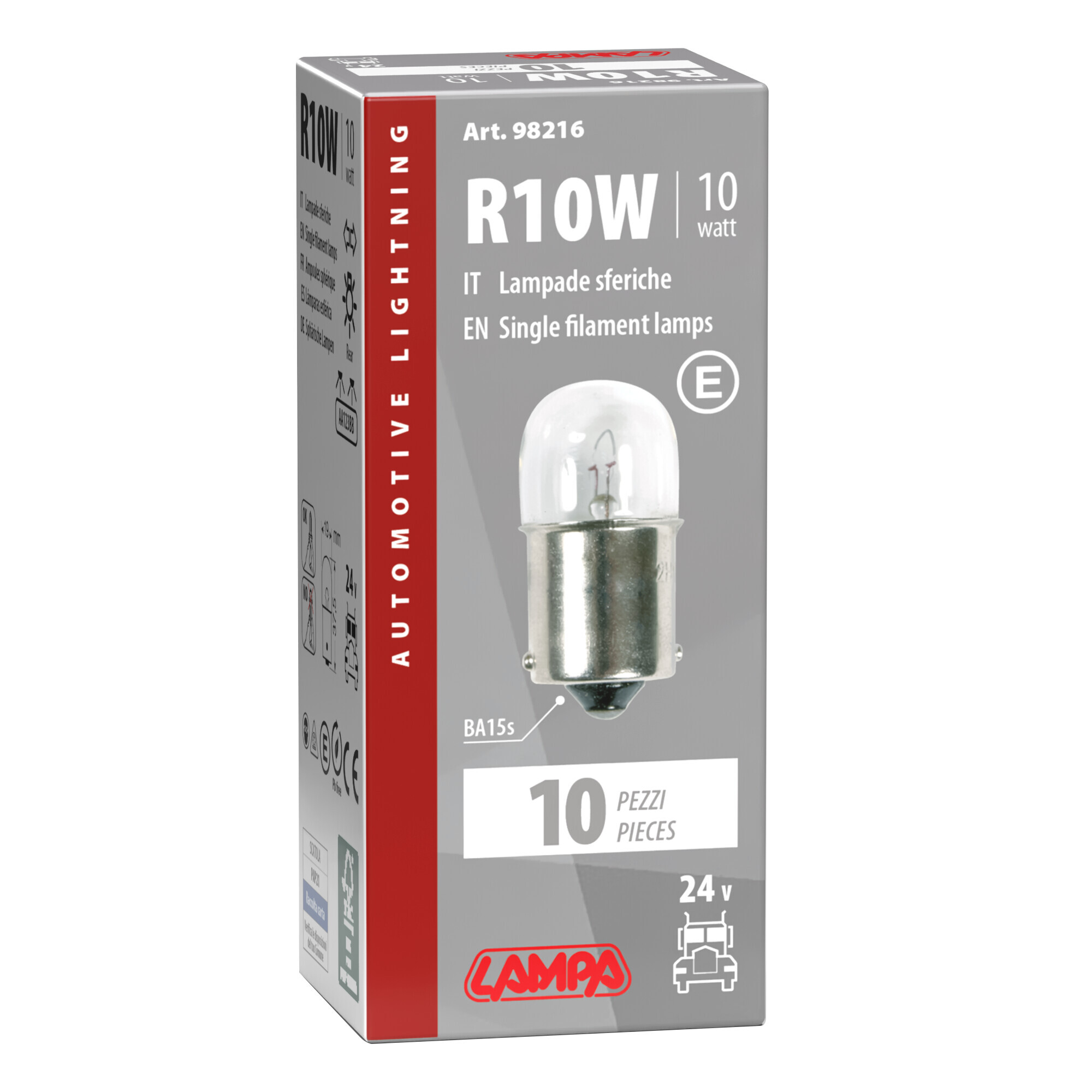 24V Lampada sferica - R10W - 10W - BA15s - 10 pz - Scatola - immagine 4