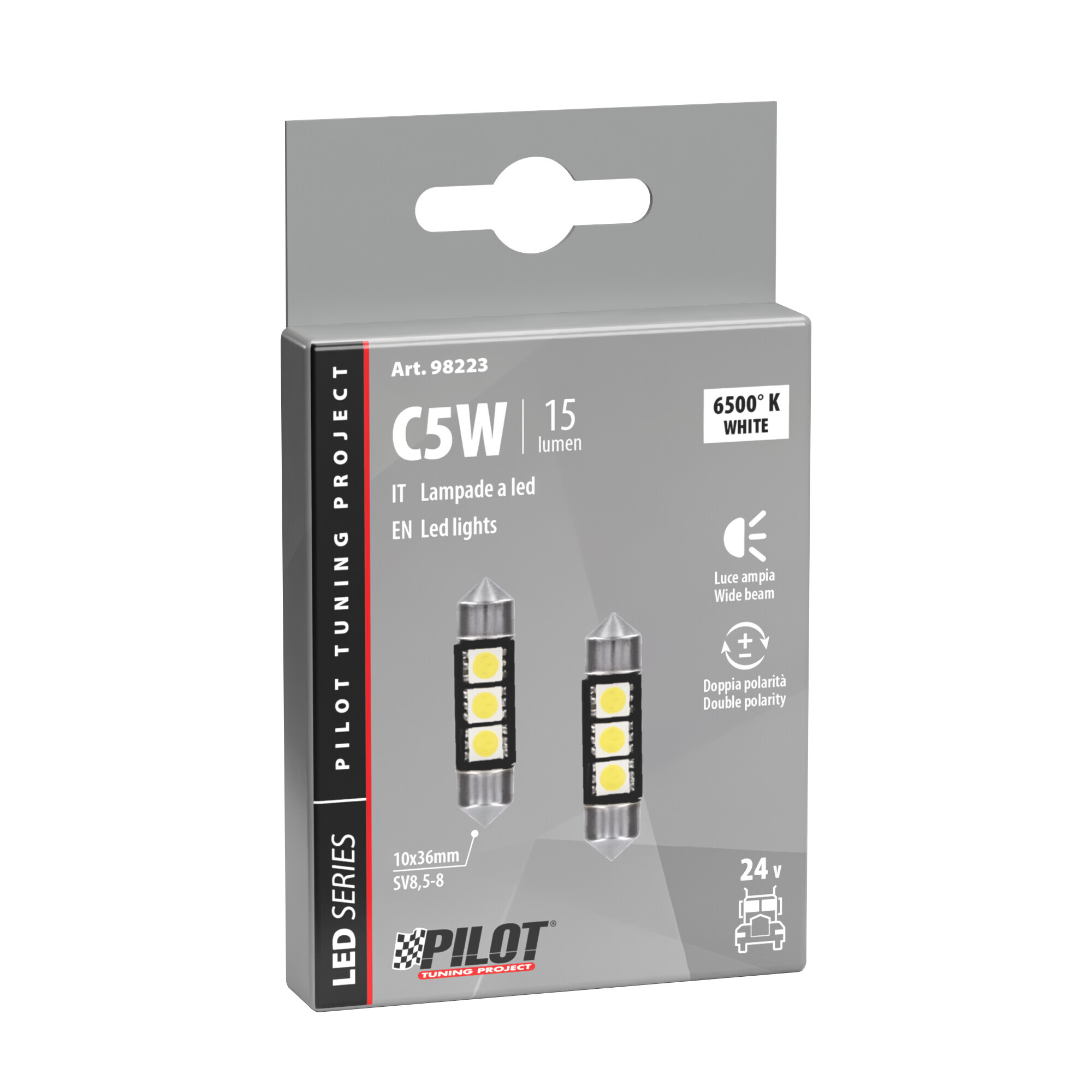 24/28V Led Series - 3 SMD x 3 chips - (C5W) - 10x36 mm - SV8,5-8 - 2 pz - Scatola - Bianco - Doppia polarità - immagine 4