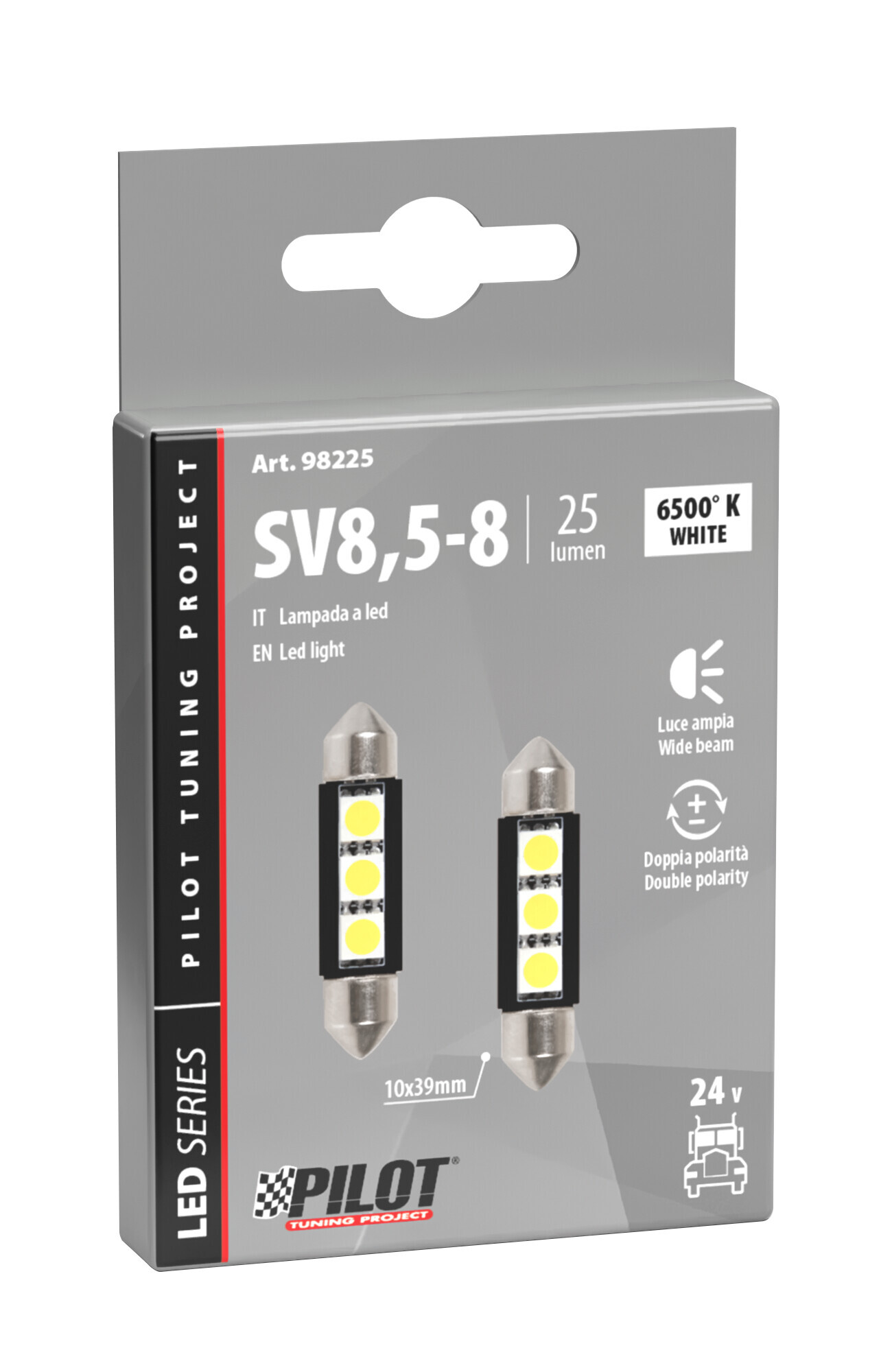 24/28V Led Series - 3 SMD x 3 chips - 10x39 mm - SV8,5-8 - 2 pz - Scatola - Bianco - Doppia polarità - immagine 4
