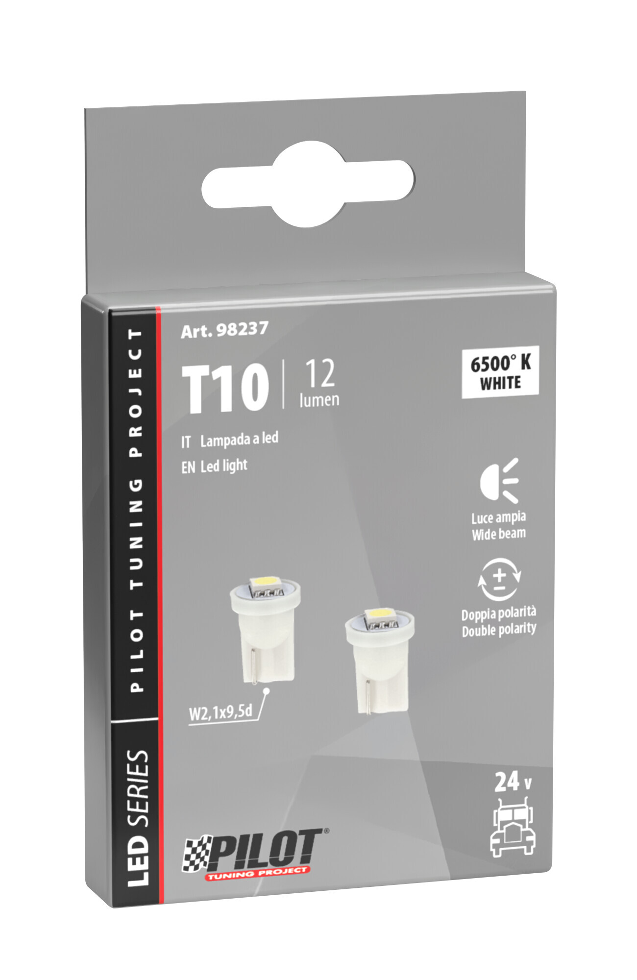 24/28V Hyper-Led 3 - 1 SMD x 3 chips - (T10) - W2,1x9,5d - 2 pz - Scatola - Bianco - Doppia polarità - immagine 4