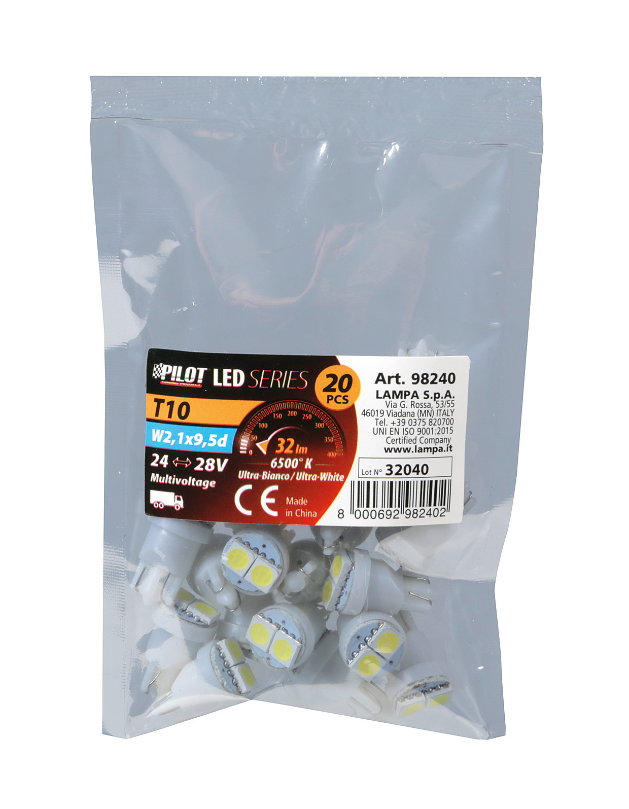 24/28V Hyper-Led 6 - 2 SMD x 3 chips - (T10) - W2,1x9,5d - 20 pz - Scatola - Bianco - Doppia polarità - immagine 4
