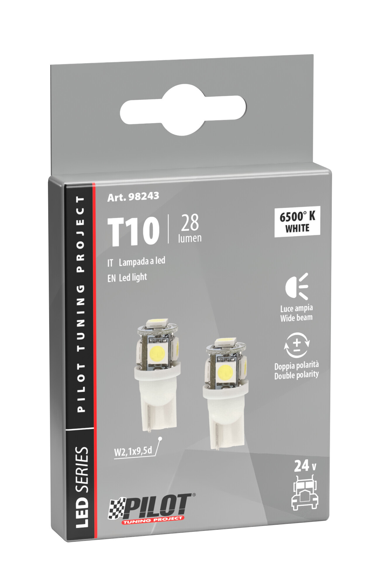24/28V Hyper-Led 15 - 5 SMD x 3 chips - (T10) - W2,1x9,5d - 2 pz - Scatola - Bianco - Doppia polarità - immagine 4