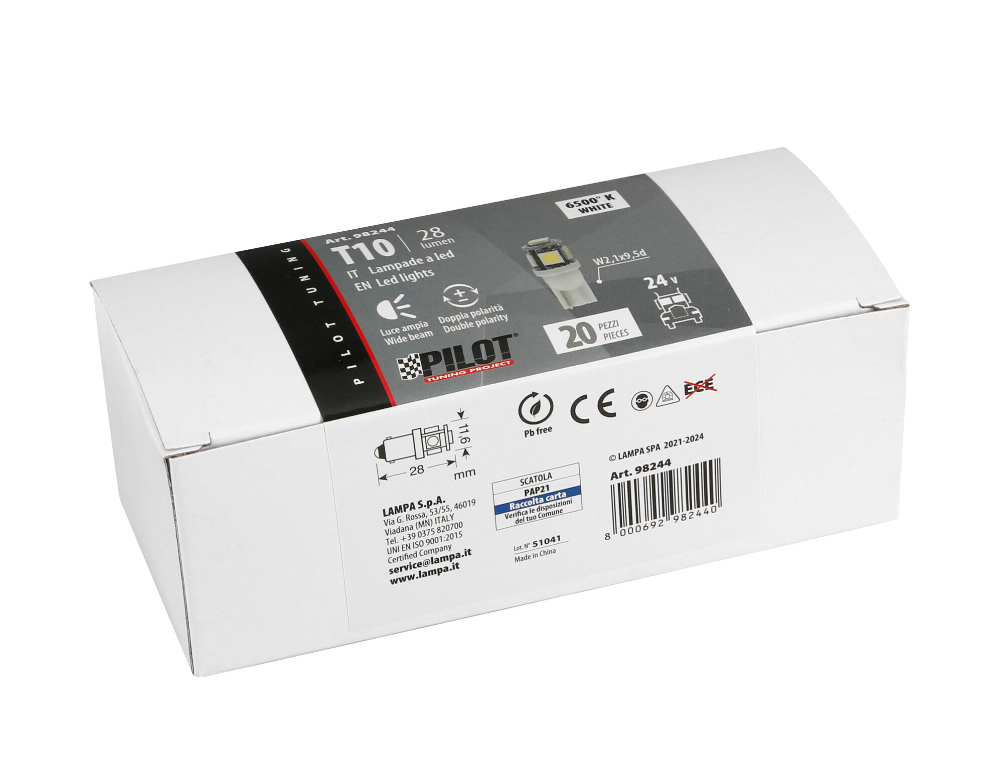 24/28V Hyper-Led 15 - 5 SMD x 3 chips - (T10) - W2,1x9,5d - 20 pz - Scatola - Bianco - Doppia polarità - immagine 4
