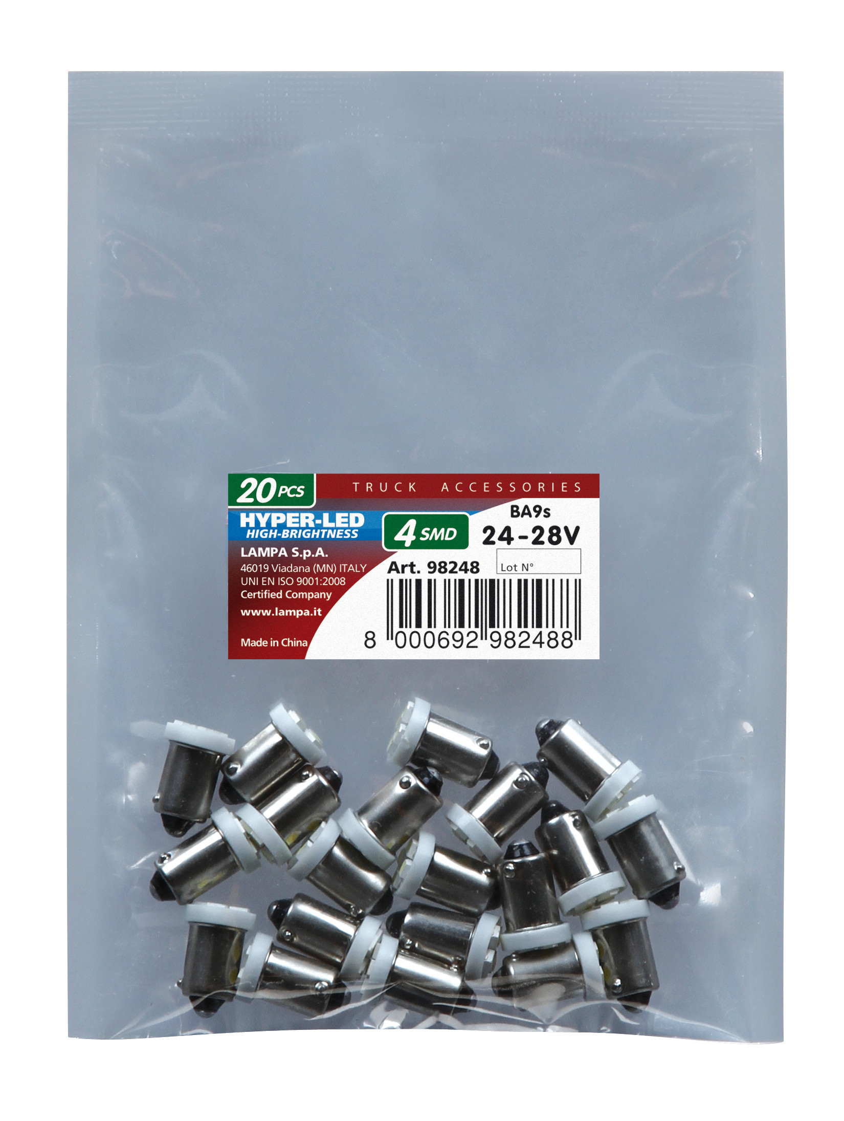 24/28V Led Series - 4 SMD x 1 chips - (T4W) - BA9s - 20 pz - Busta - Bianco - Doppia polarità - immagine 4
