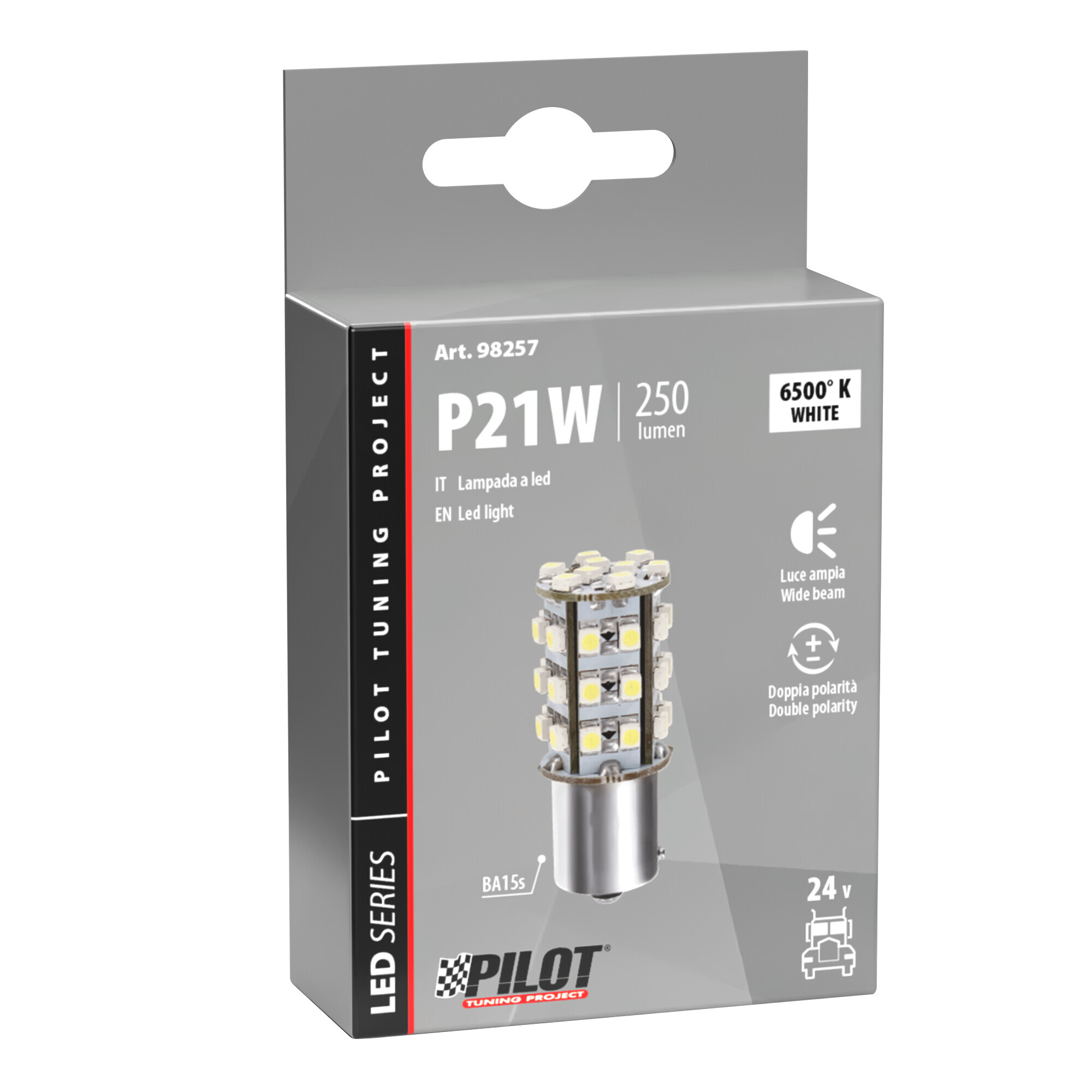 24/28V Led Series - 39 SMD x 1 chips - (P21W) - BA15s - 1 pz - Scatola - Bianco - Doppia polarità - immagine 4