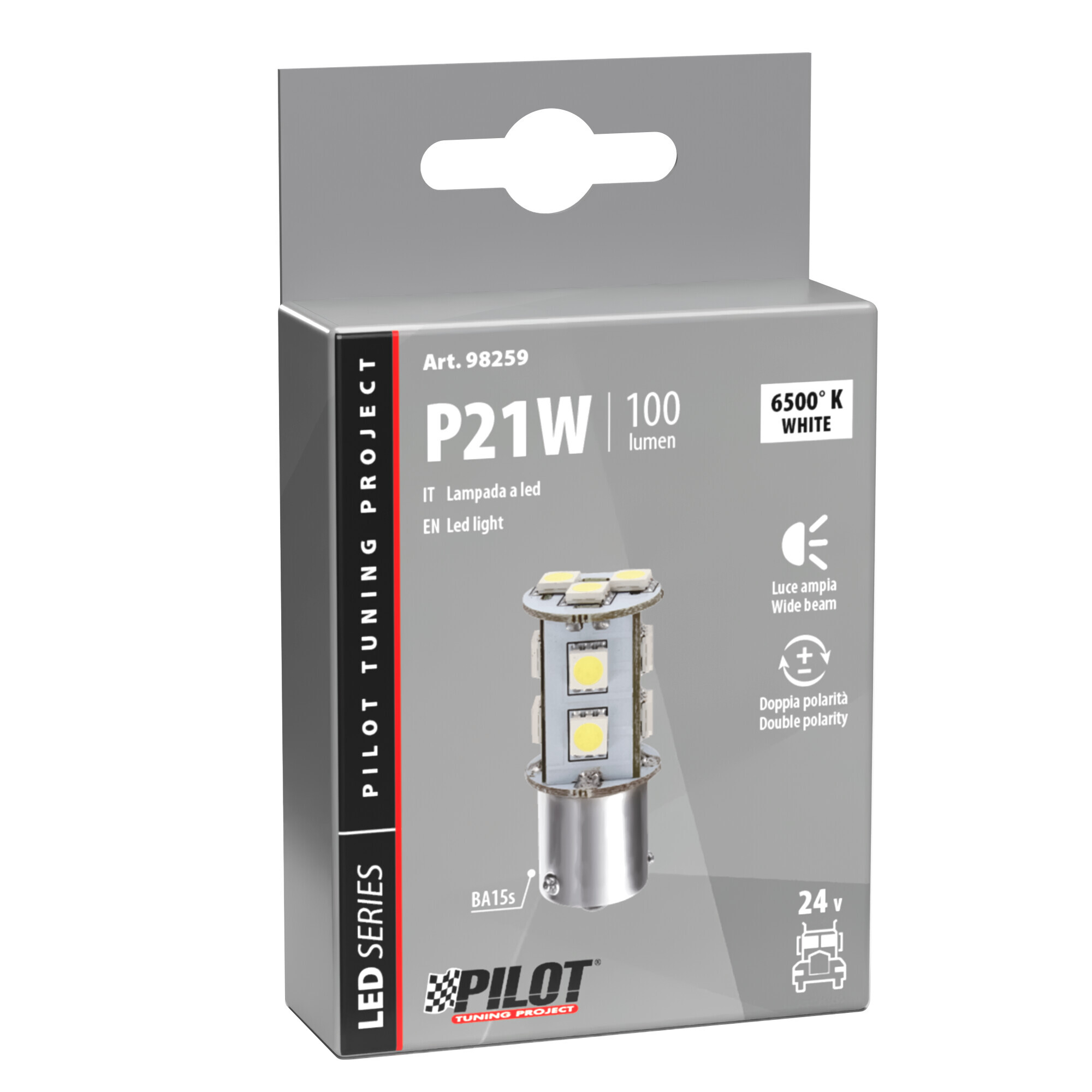 24/28V Led Series - 11 SMD x 3 chips - (P21W) - BA15s - 1 pz - Scatola - Bianco - Doppia polarità - immagine 4