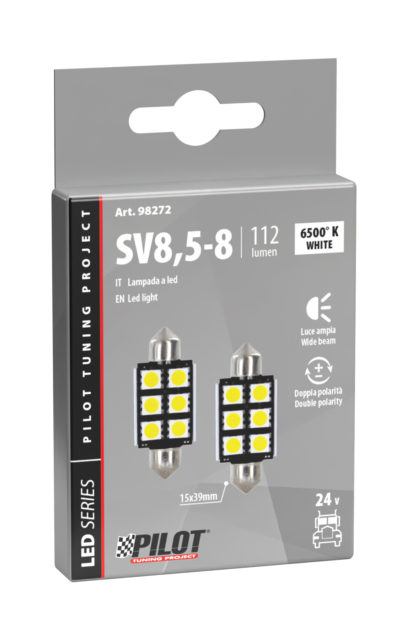 24/30V Led Series - 6 SMD x 3 chips - 15x39 mm - SV8,5-8 - 2 pz - Scatola - Bianco - Doppia polarità - immagine 4