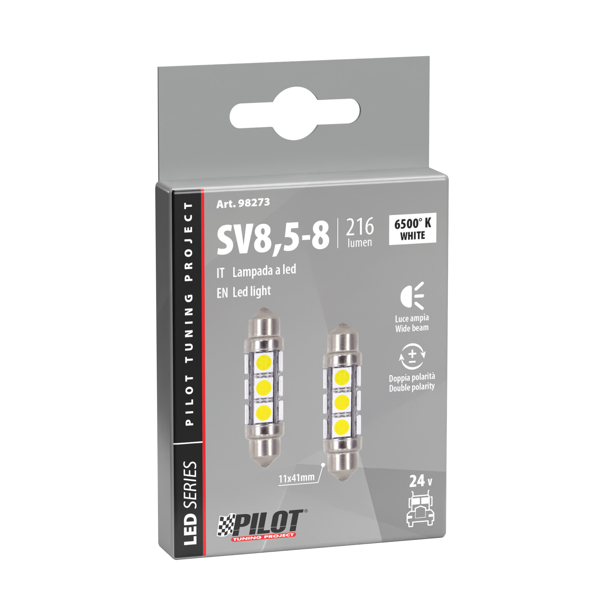 24/30V Led Series - 12 SMD x 3 chips - 11x41 mm - SV8,5-8 - 2 pz - Scatola - Bianco - Doppia polarità - immagine 5
