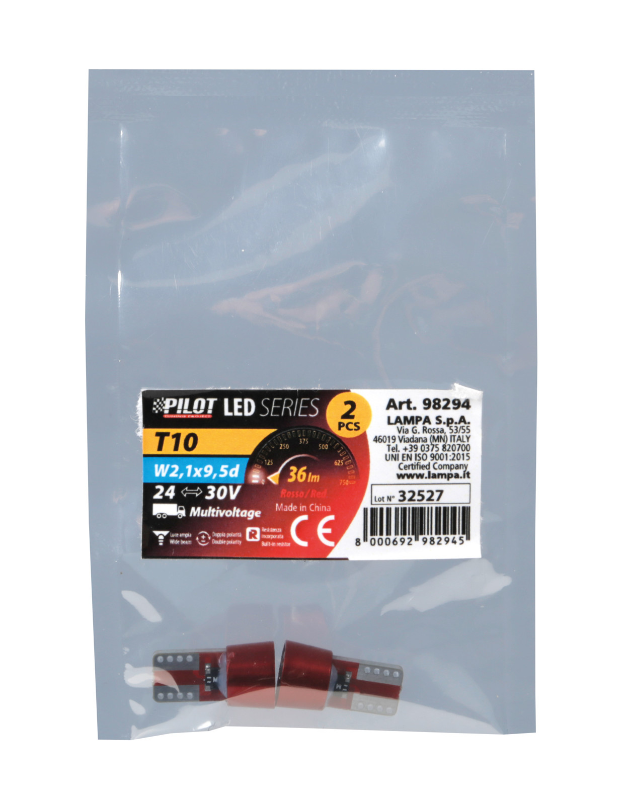 24/30V Led series - 6 Led SMD - (T10) - W2,1x9,5d - 2 pz - Scatola - Rosso - Doppia polarità - Resistenza incorporata - immagine 4