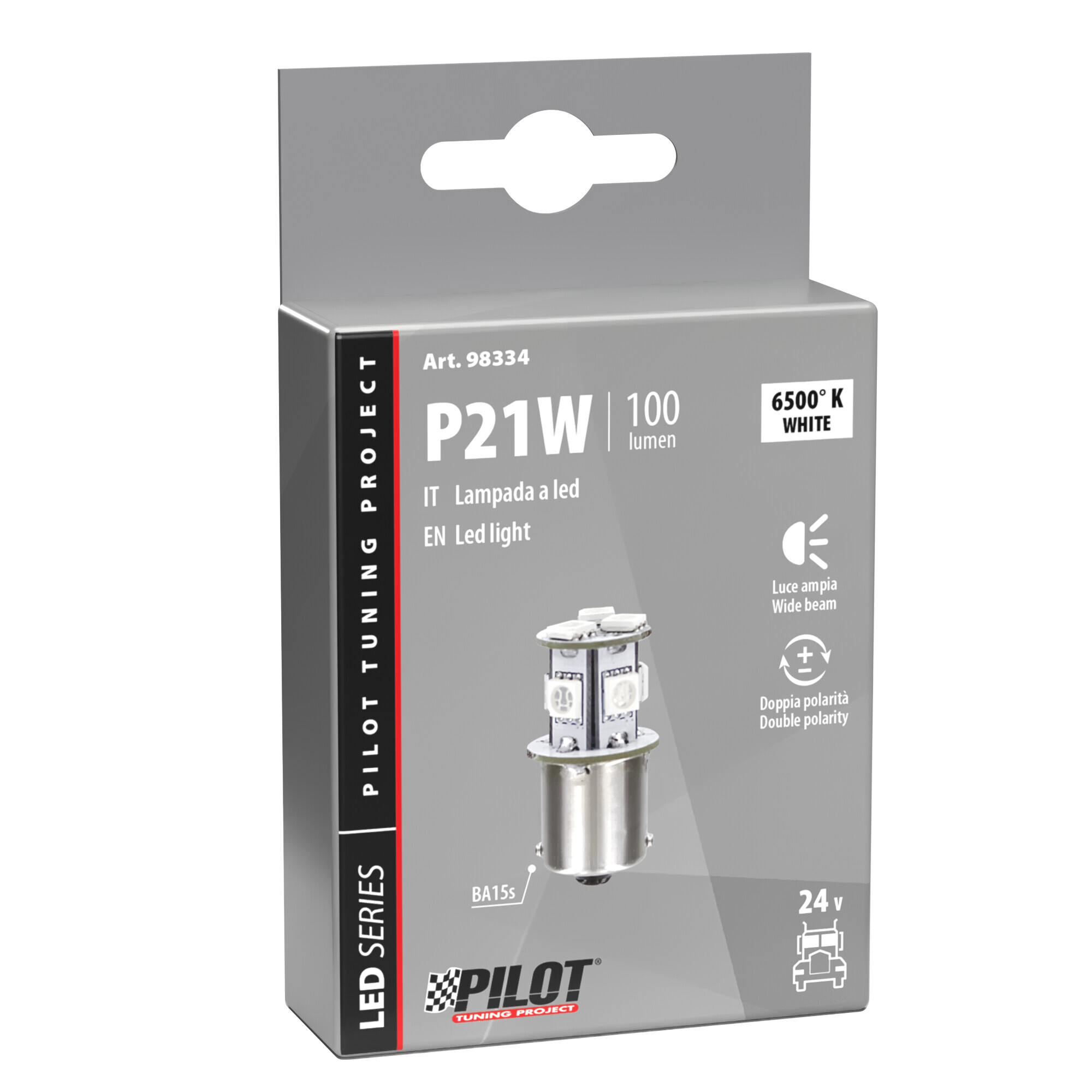 24/28V Led Series - 8 SMD x 3 chips - (P21W) - BA15s - 1 pz - Scatola - Bianco - Doppia polarità - immagine 5