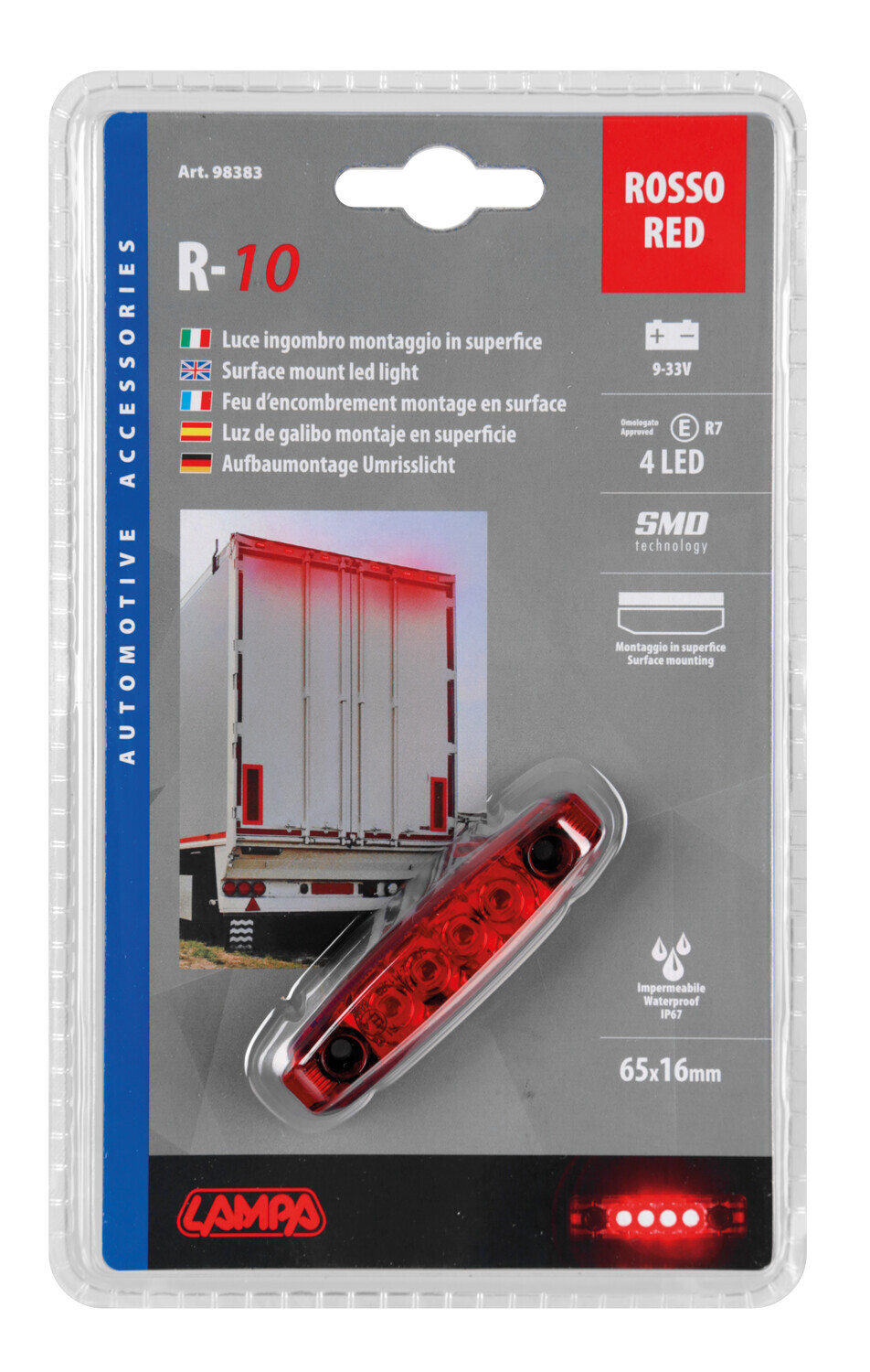 Luce ingombro - 4 Led - 24V - Rosso - immagine 5