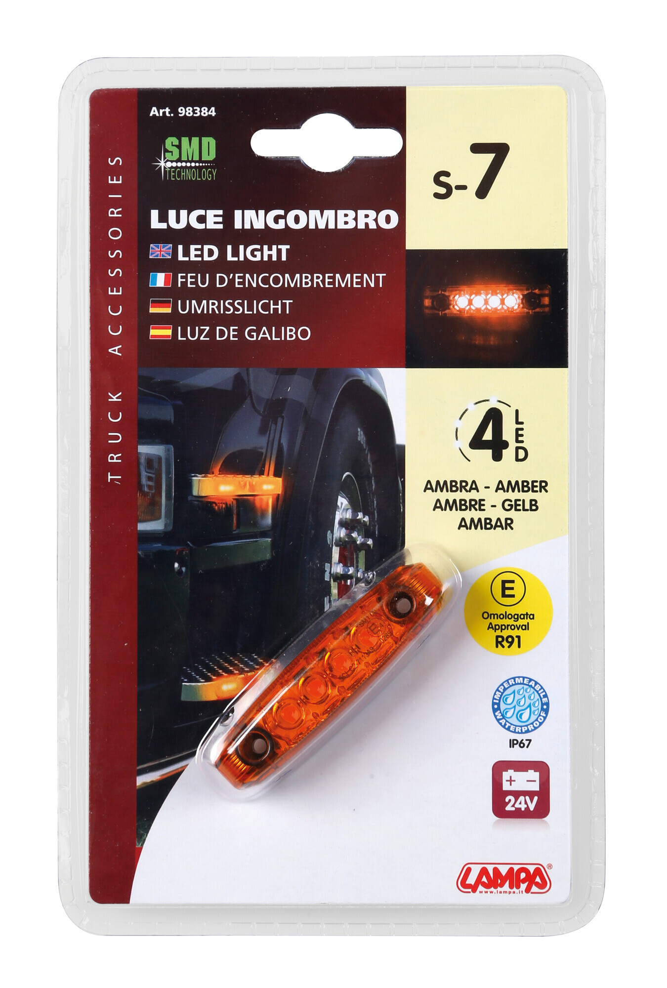 Luce ingombro - 4 Led - 24V - Arancio - immagine 5