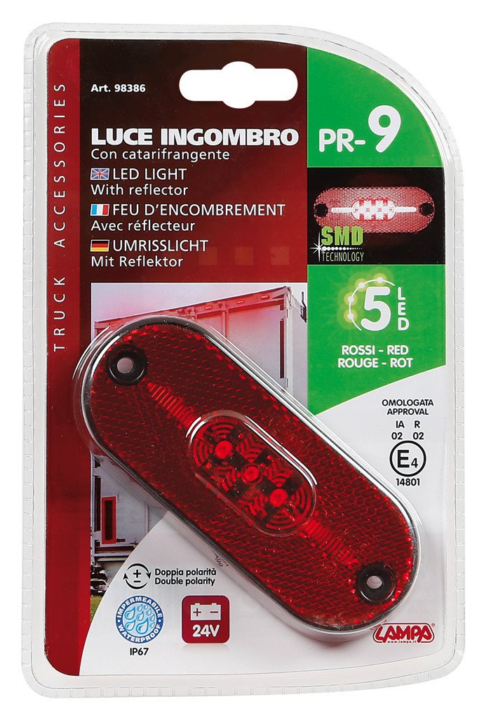 Luce ingombro con catarifrangente - 5 Led - 24V - Rosso - immagine 4