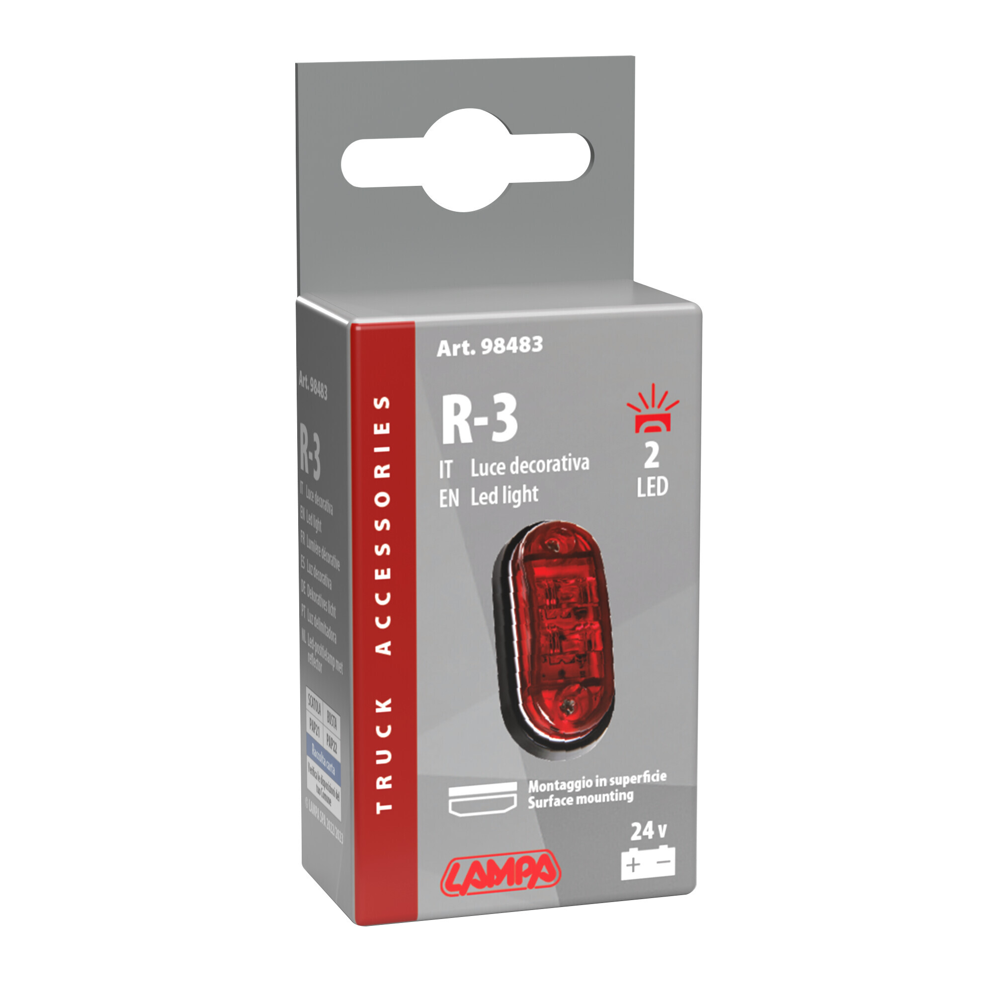 Luce decorativa - 2 Led - 24V - Rosso - immagine 3