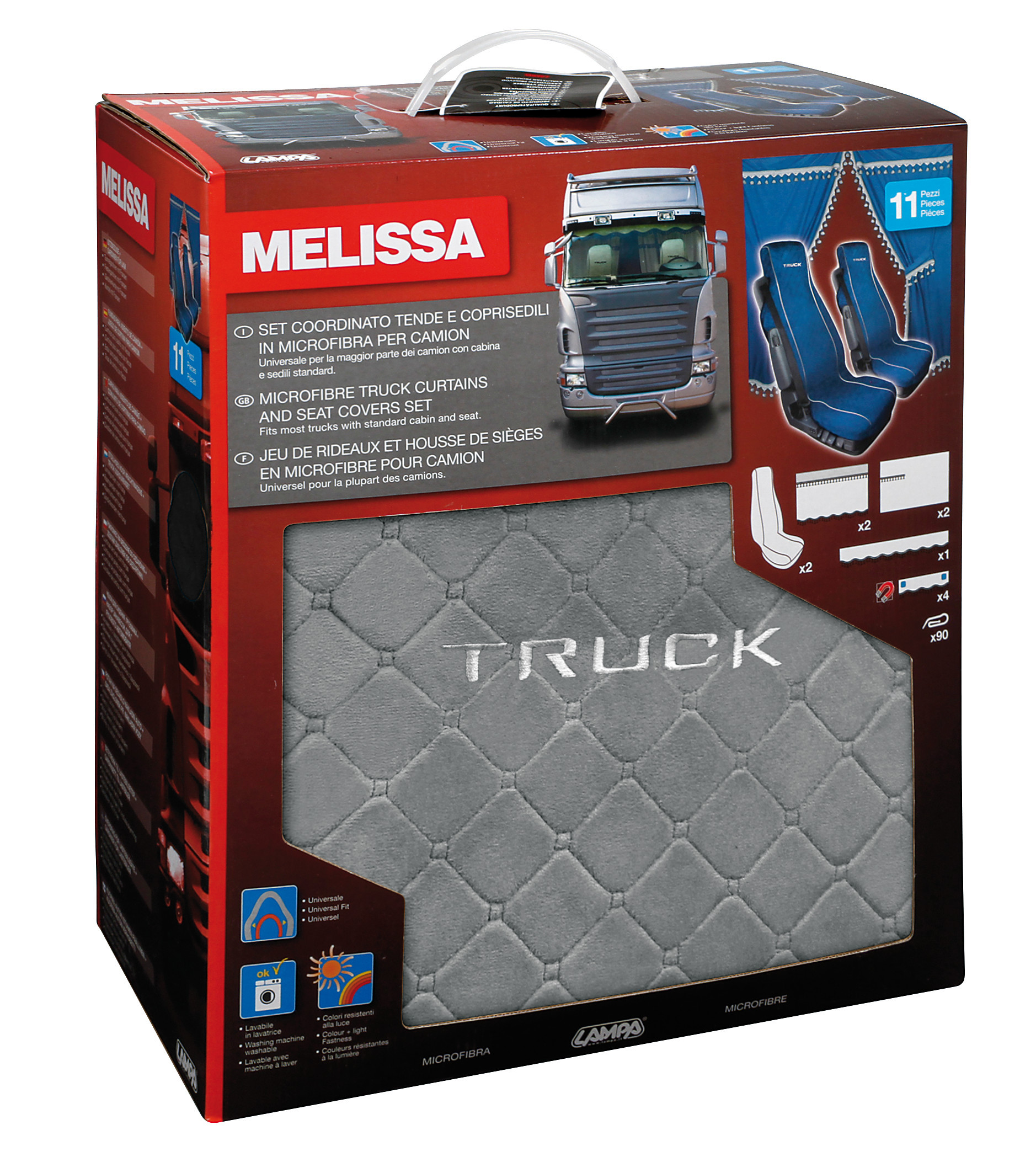 Melissa, set tende e coprisedili in microfibra per camion - Grigio - immagine 5