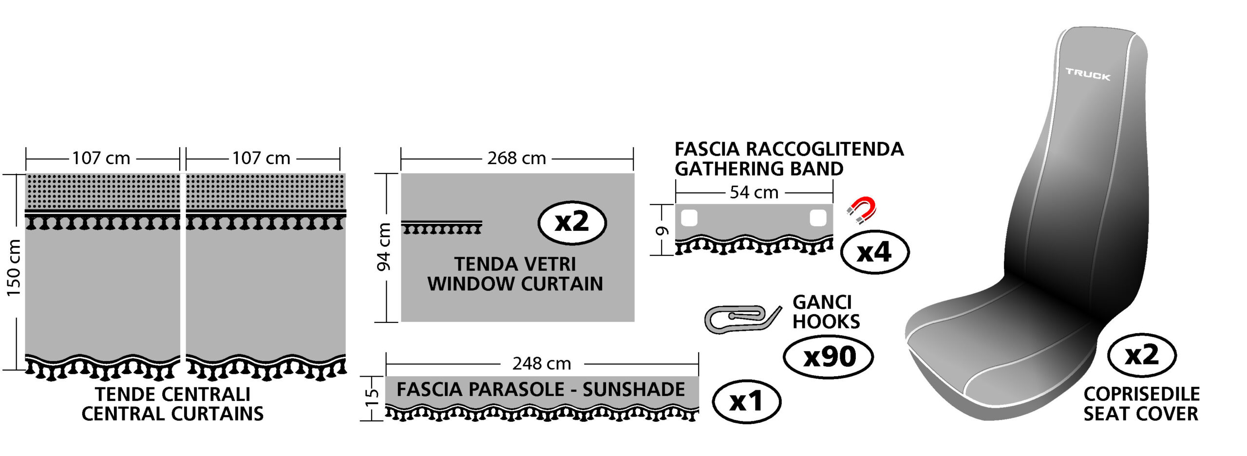 Melissa, set tende e coprisedili in microfibra per camion - Grigio - immagine 4