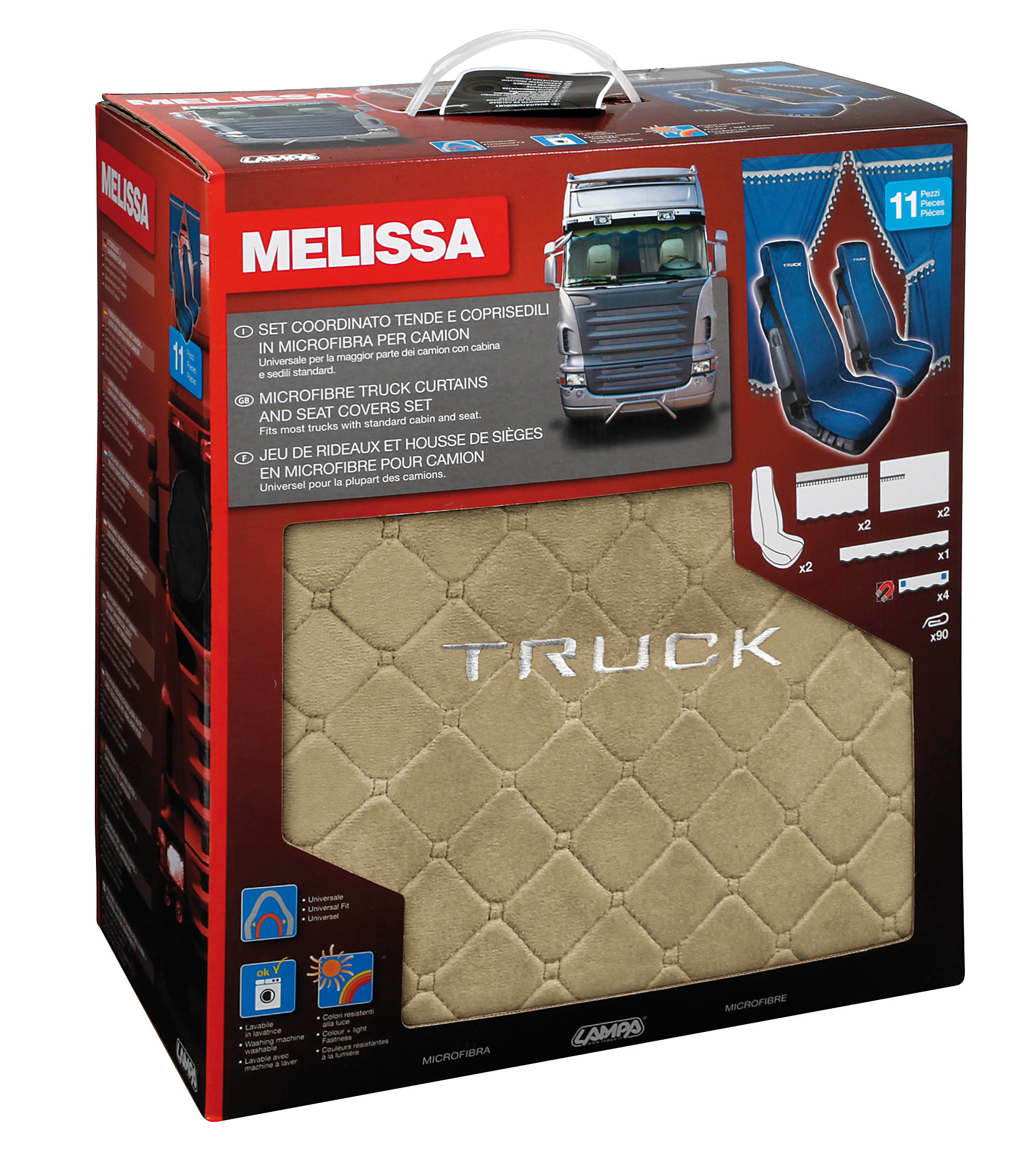 Melissa, set tende e coprisedili in microfibra per camion - Beige - immagine 3