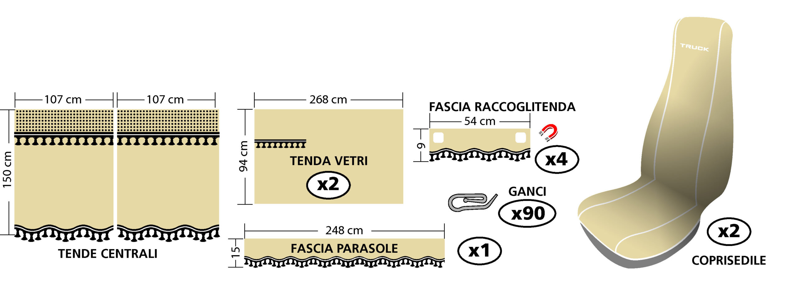 Melissa, set tende e coprisedili in microfibra per camion - Beige - immagine 2