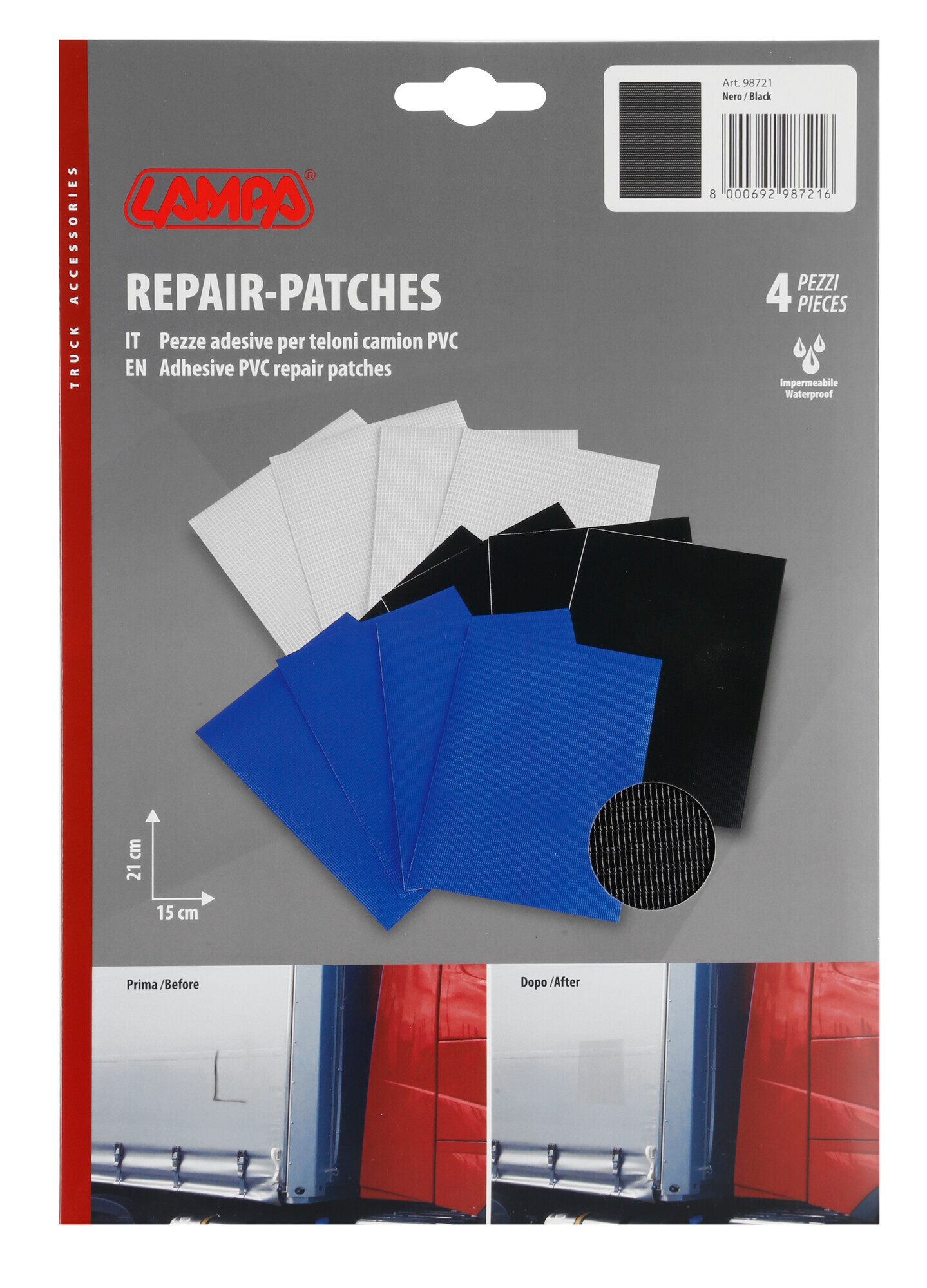 Set 4 pezze adesive per teloni camion - Nero - immagine 2