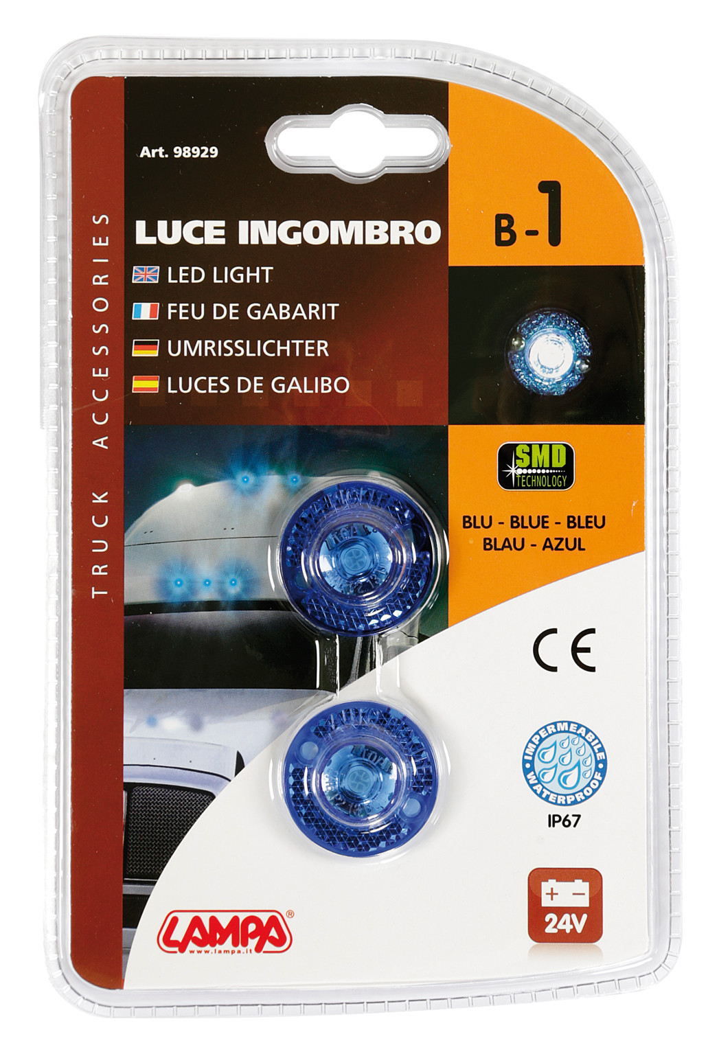 Coppia luci decorative - 1 Led - 24V - Blu - immagine 4
