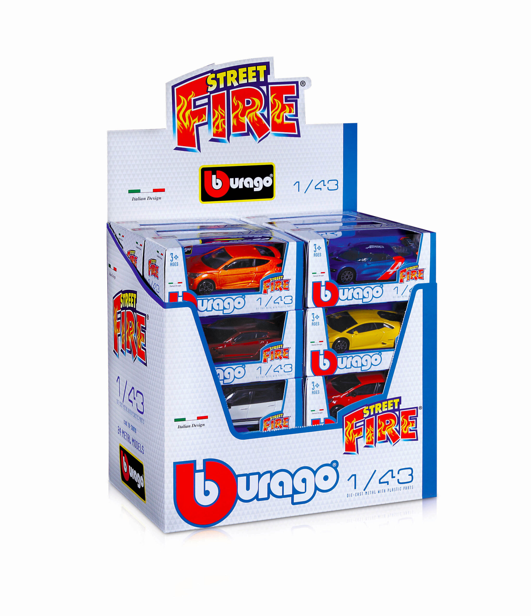 Collezione 24 Auto assortite, Burago Street Fire, scala 1:43, display da banco - immagine 9