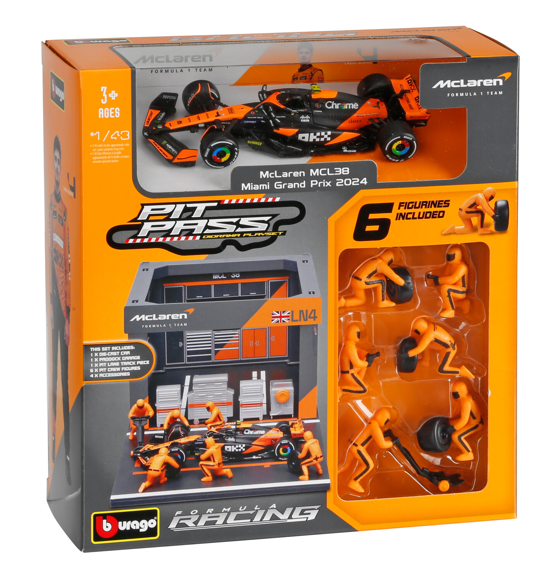 Pit Stop Mclaren MCL38 Norris, Burago, scala 1:43 - immagine 2