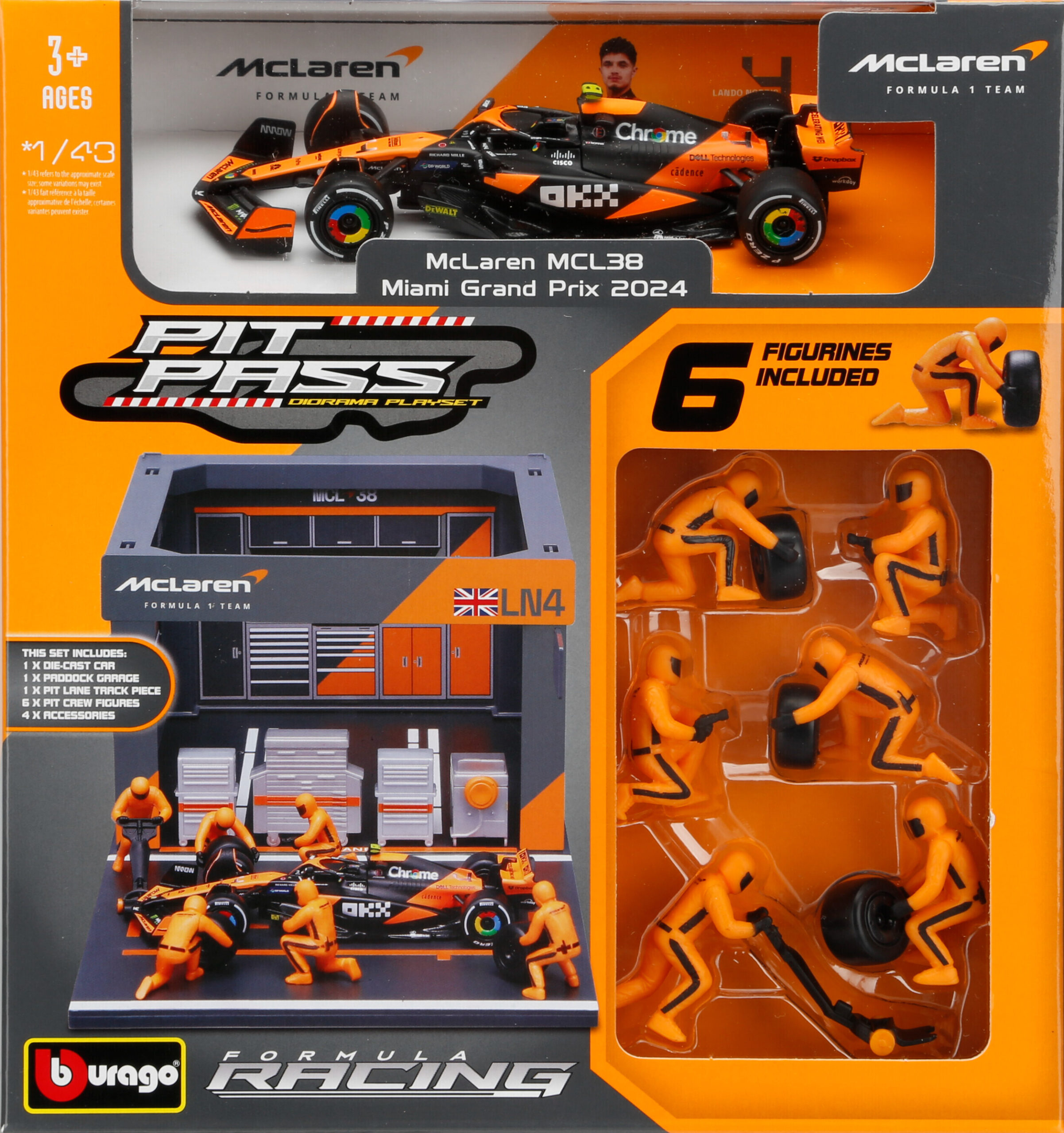 Pit Stop Mclaren MCL38 Norris, Burago, scala 1:43 - immagine 3