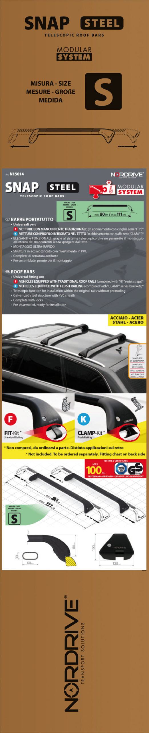 Snap Steel, coppia barre portatutto telescopiche in acciaio - S - 80÷111 cm - immagine 4