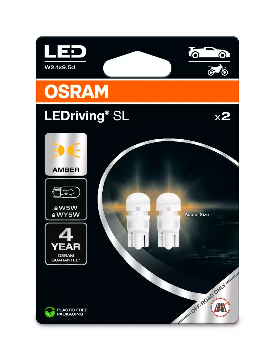 12V LEDriving SL - (W5W-WY5W) - 1W - W2,1x9,5d - 2 pz - Scatola - Arancio - immagine 2