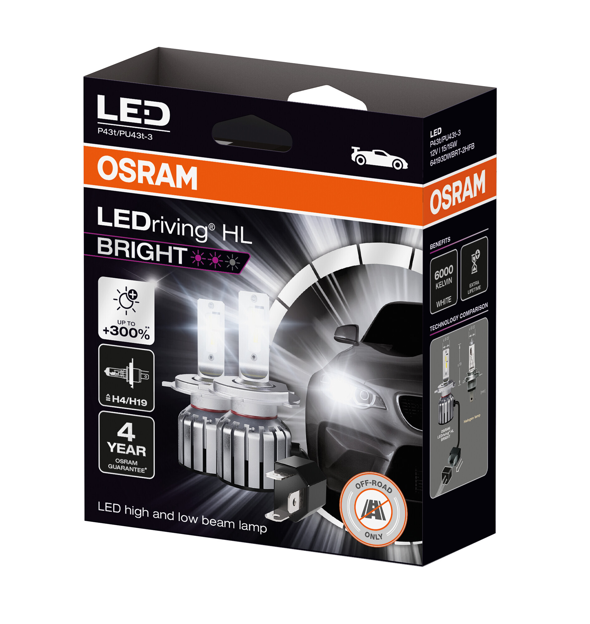 12V LEDriving HL Bright - (H4/H19) - 15/15W - P43t/PU43t-3 - 2 pz - Scatola - immagine 2