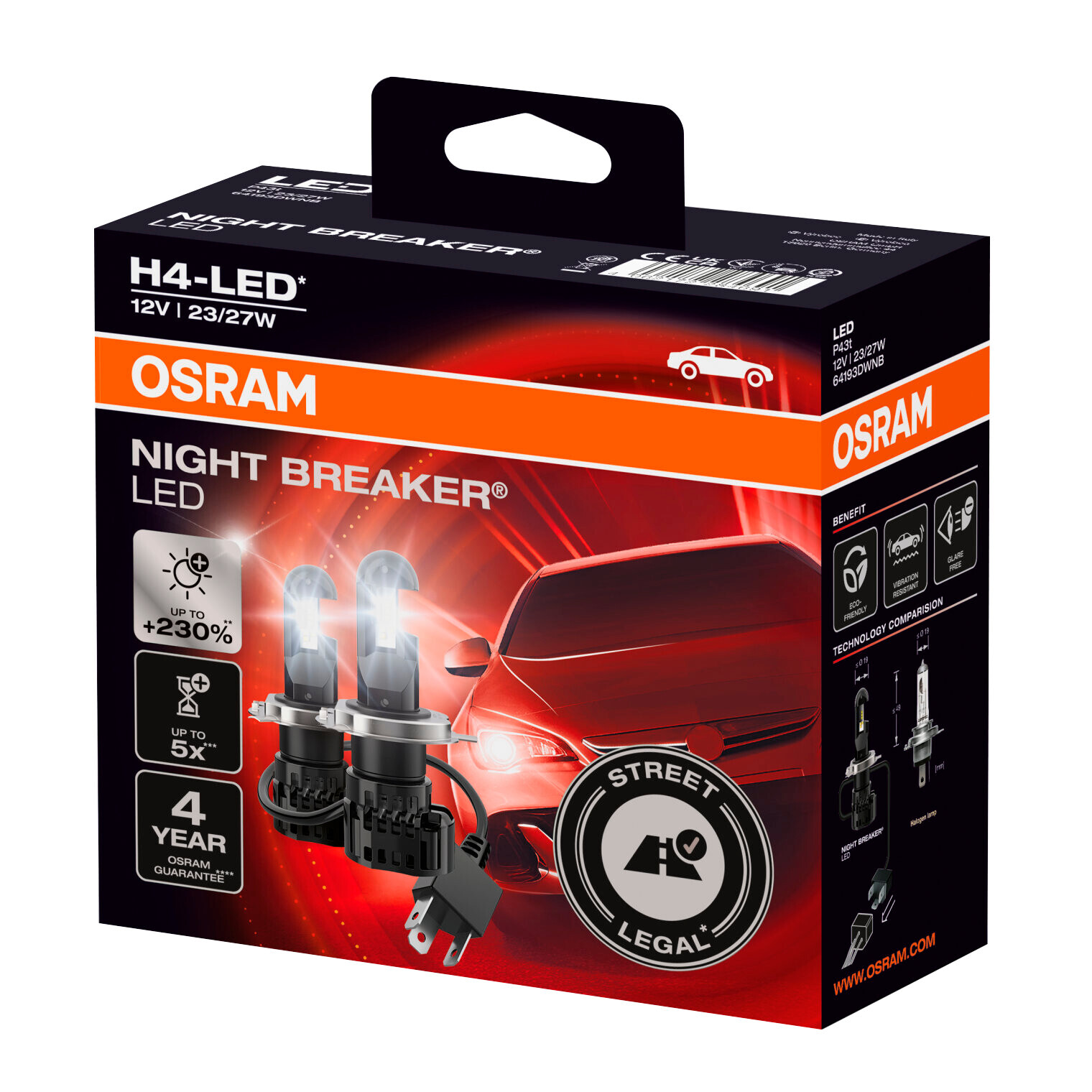 12V Night Breaker Led - H4 - 27/23W - P43t - 2 pz - Scatola - immagine 5