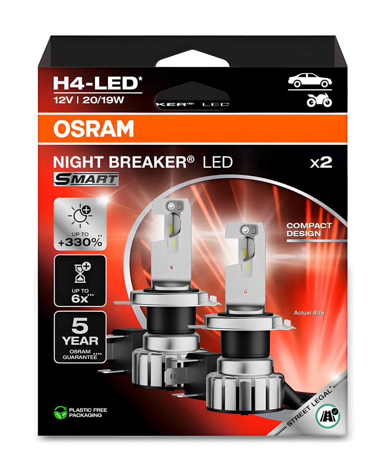 12V Night Breaker Led Smart - H4 - 20/19W - P43t - 2 pz - Scatola - immagine 2