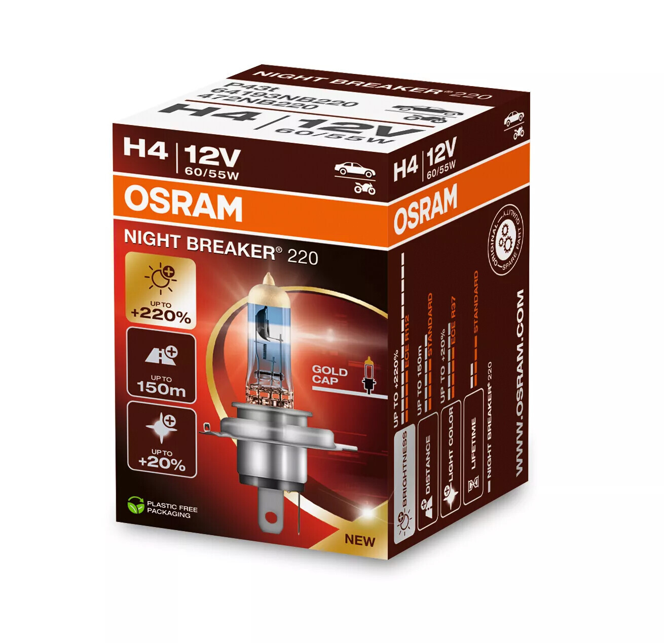12V Night Breaker 220 - H4 - 60/55W - P43t - 1 pz - Scatola - immagine 2