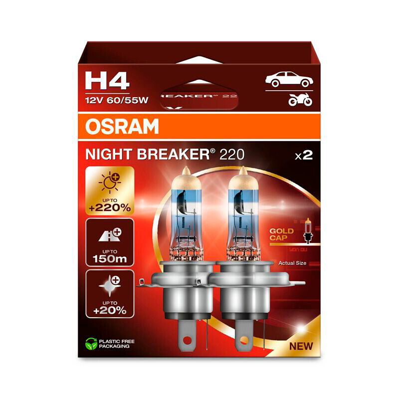 12V Night Breaker 220 - H4 - 60/55W - P43t - 2 pz - Scatola - immagine 2