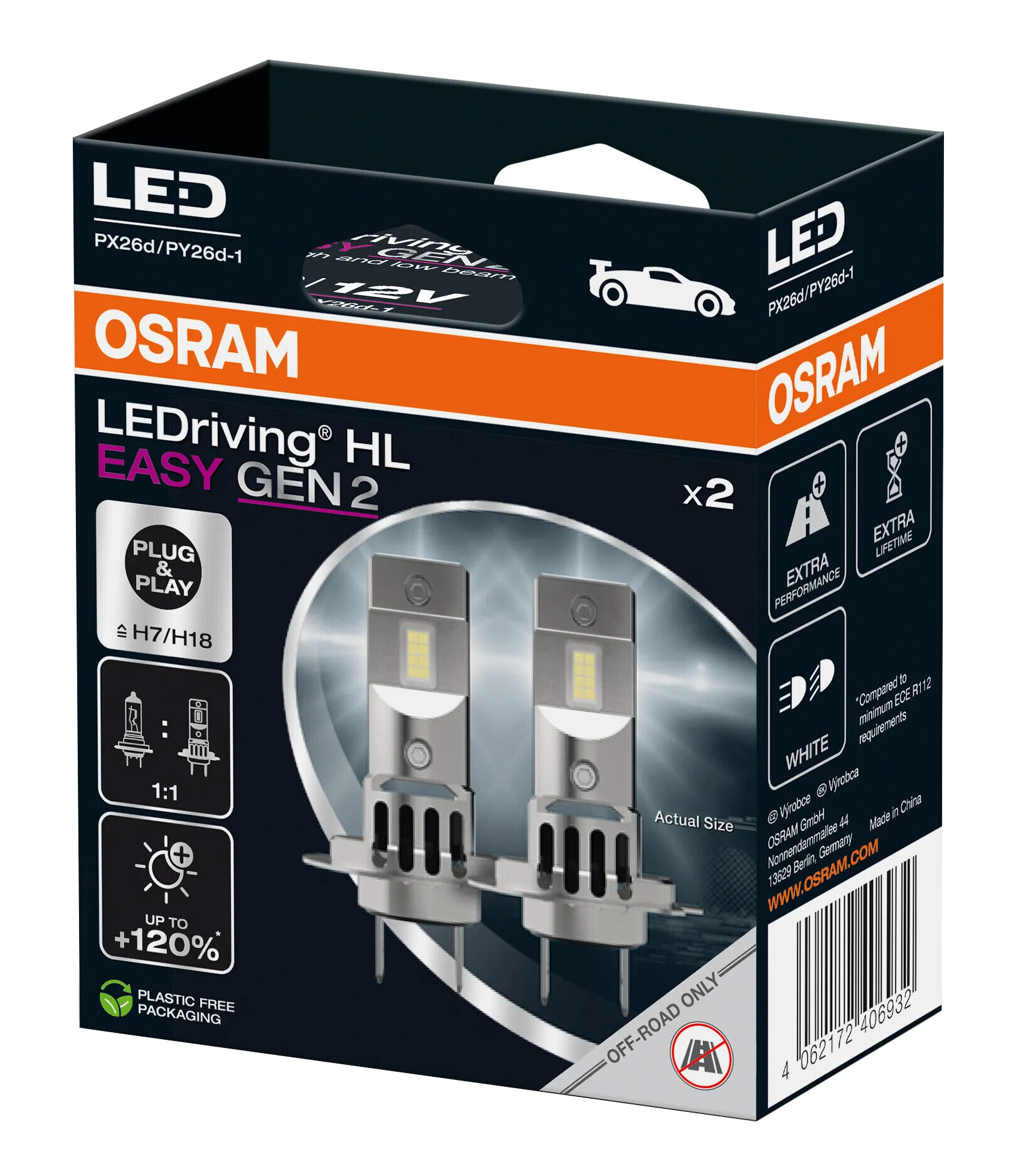 12V LEDriving HL Easy Gen2 - (H7/H18) - 16W - PX26d / PY26d-1 - 2 pz - Scatola - immagine 2