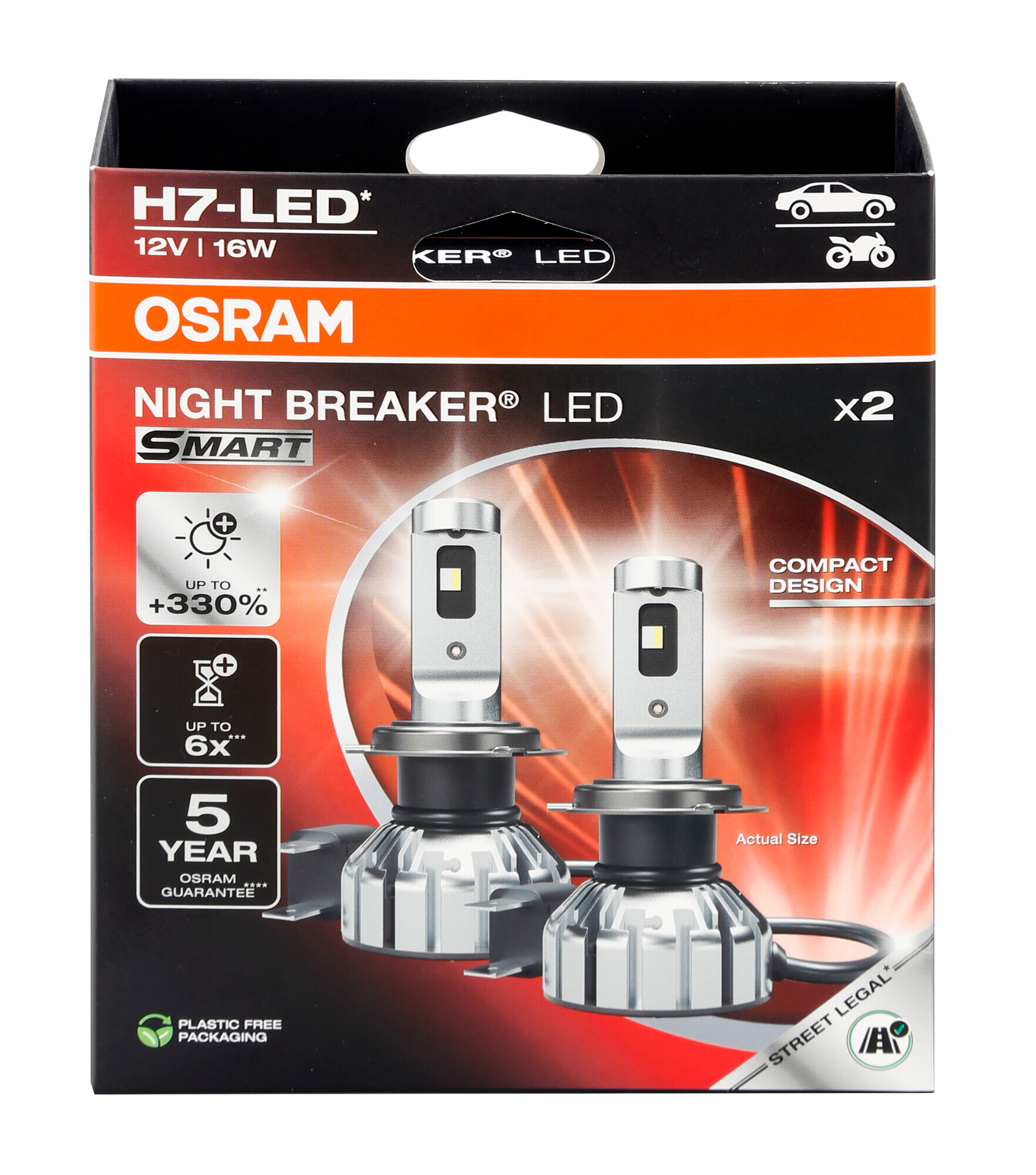 12V Night Breaker Led Smart - H7 - 16W - PX26d - 2 pz - Scatola - immagine 2