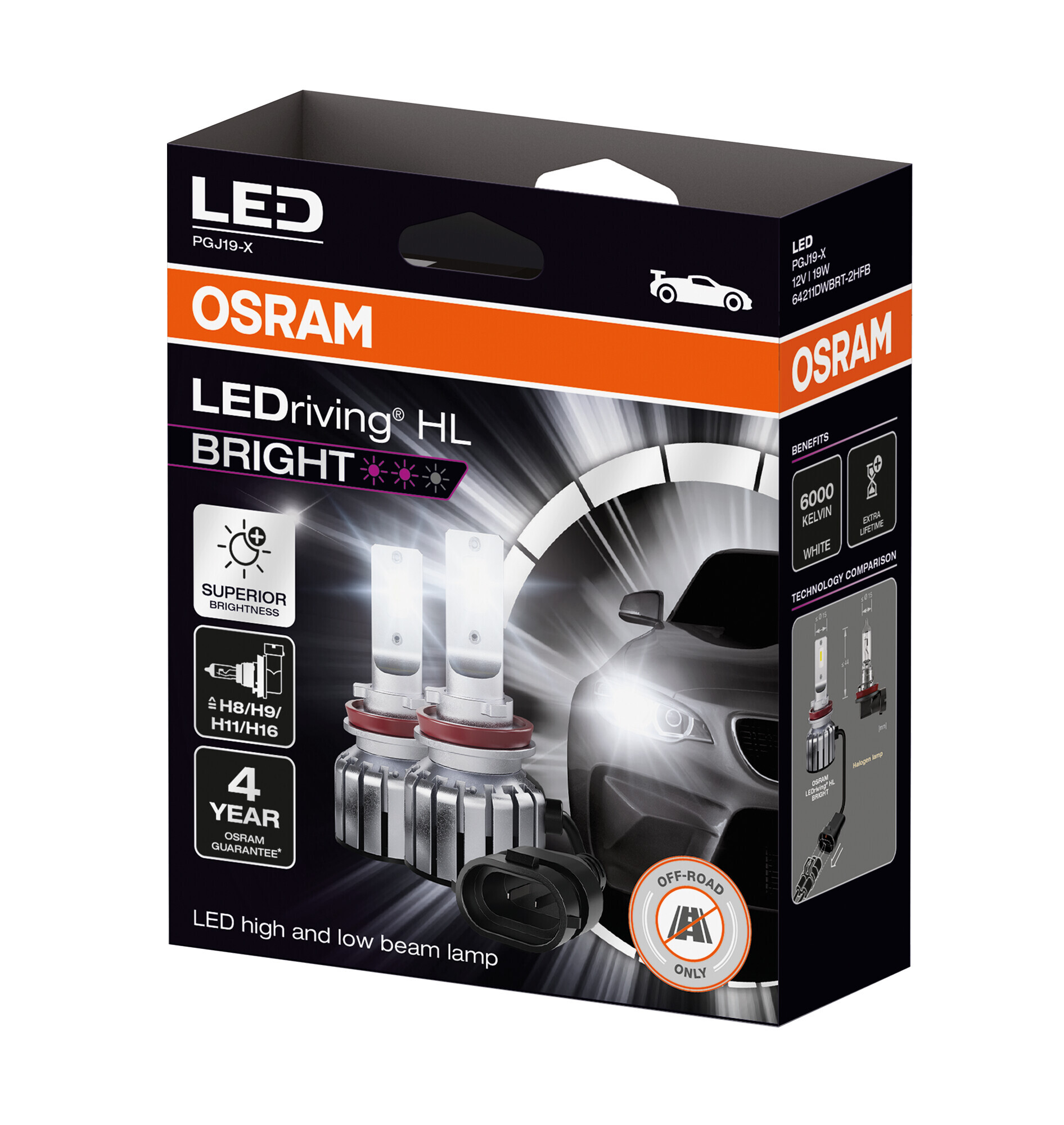 12V LEDriving HL Bright - (H8/H9/H11/H16) - 19W - PGJ19-X - 2 pz - Scatola - immagine 2