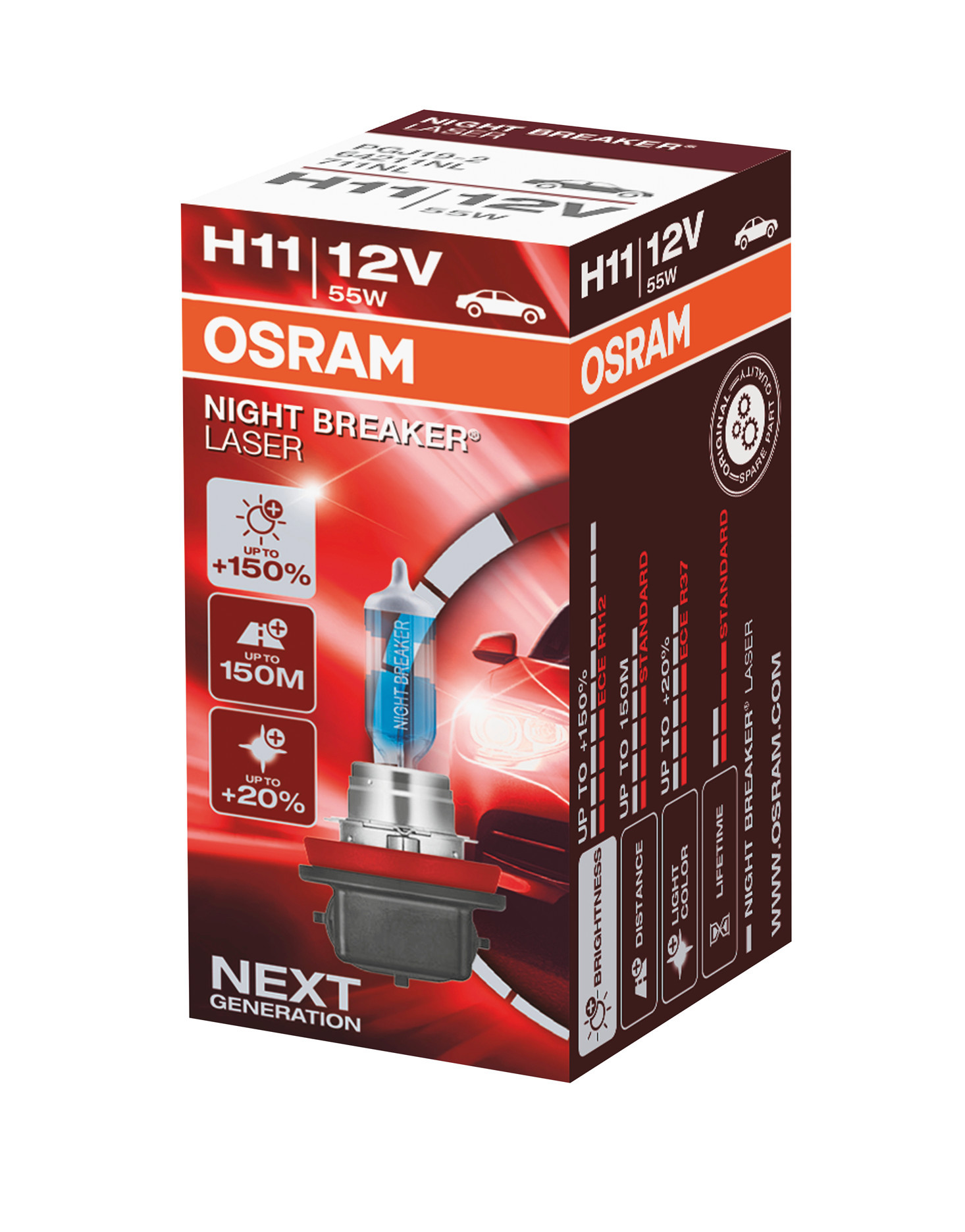 12V Night Breaker Laser - H11 - 55W - PGJ19-2 - 1 pz - Scatola - immagine 4