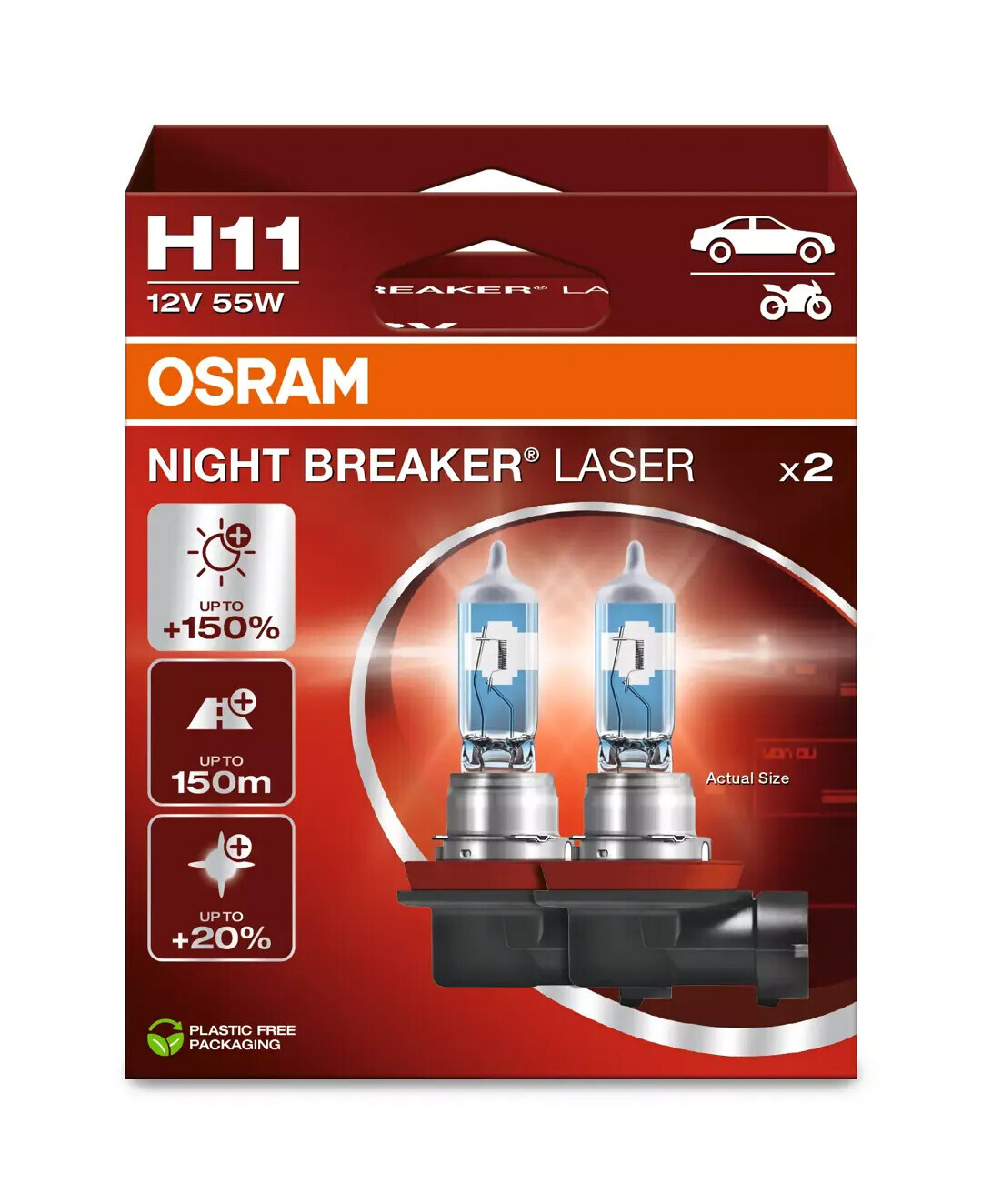 12V Night Breaker Laser - H11 - 55W - PGJ19-2 - 2 pz - Scatola - immagine 2