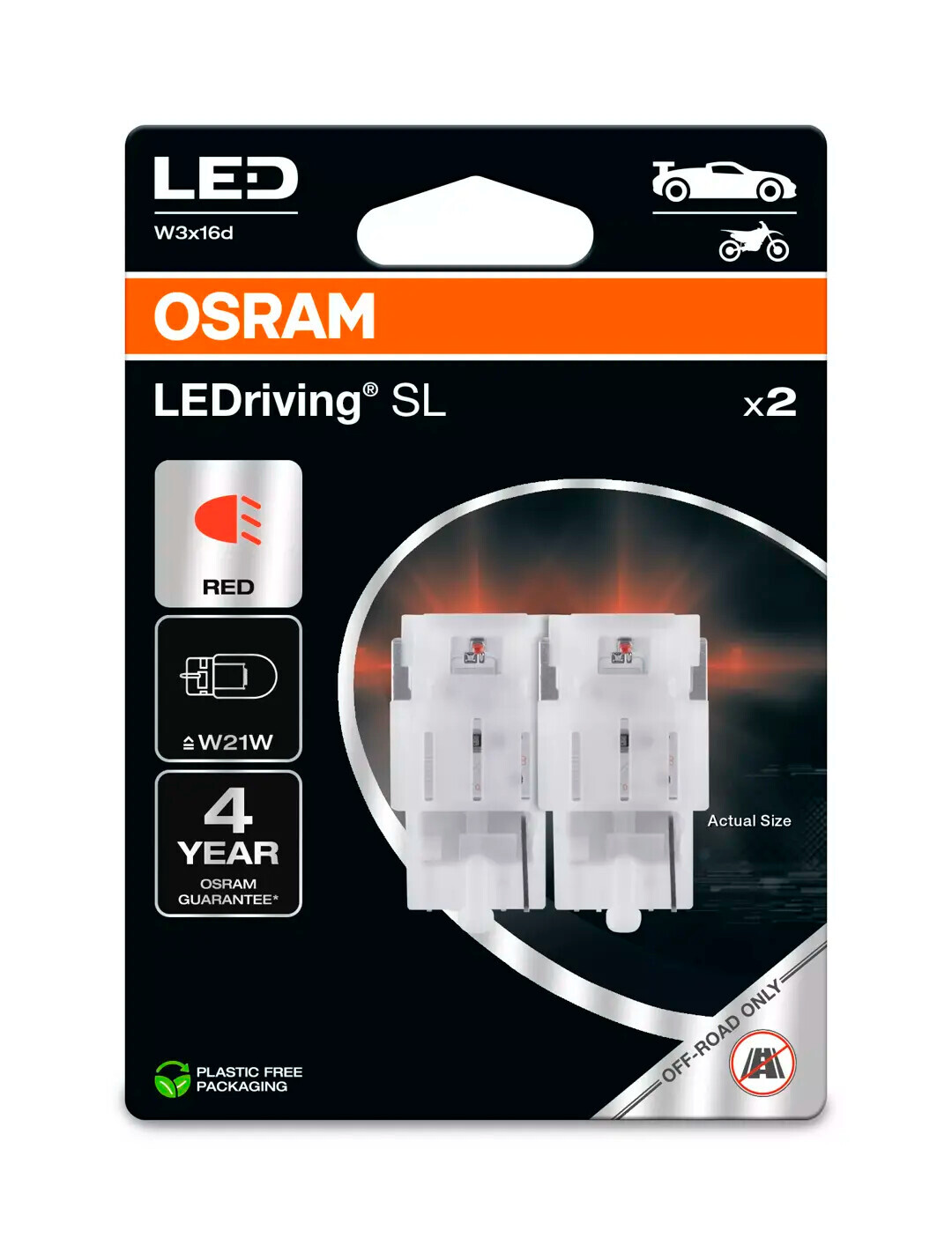12V LEDriving SL - (W21W) - 1W - W3x16d - 2 pz - Scatola - Rosso - immagine 2