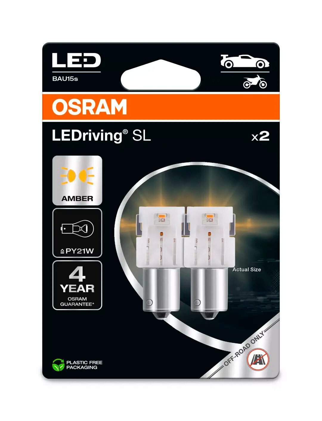 12V LEDriving SL - (PY21W) - 1W - BAU15s - 2 pz - Scatola - Arancio - immagine 2